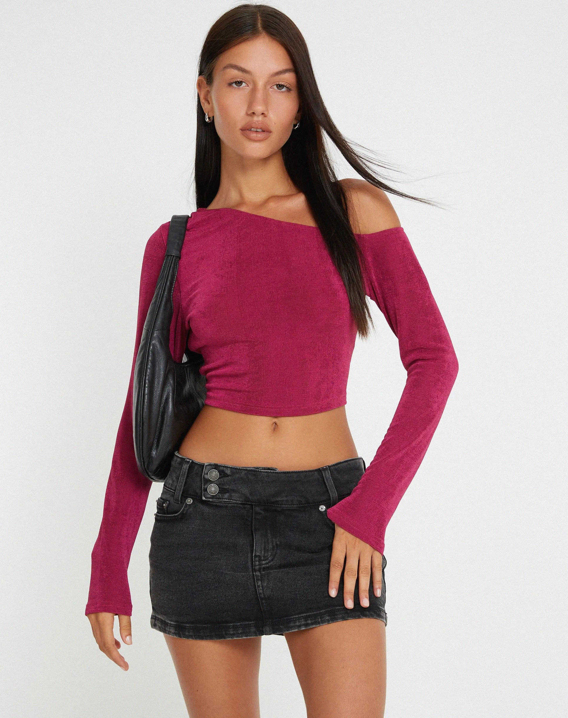 Lousa Long Sleeve Crop Top in Magenta Purple