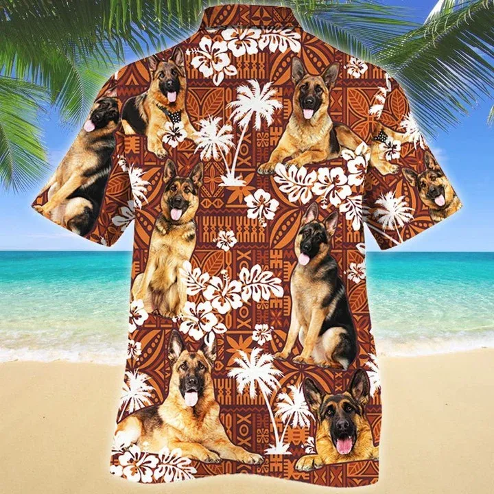 Lovely German Shepherd Dog Lovers Red Tribal Pattern Hawaiian Shirt