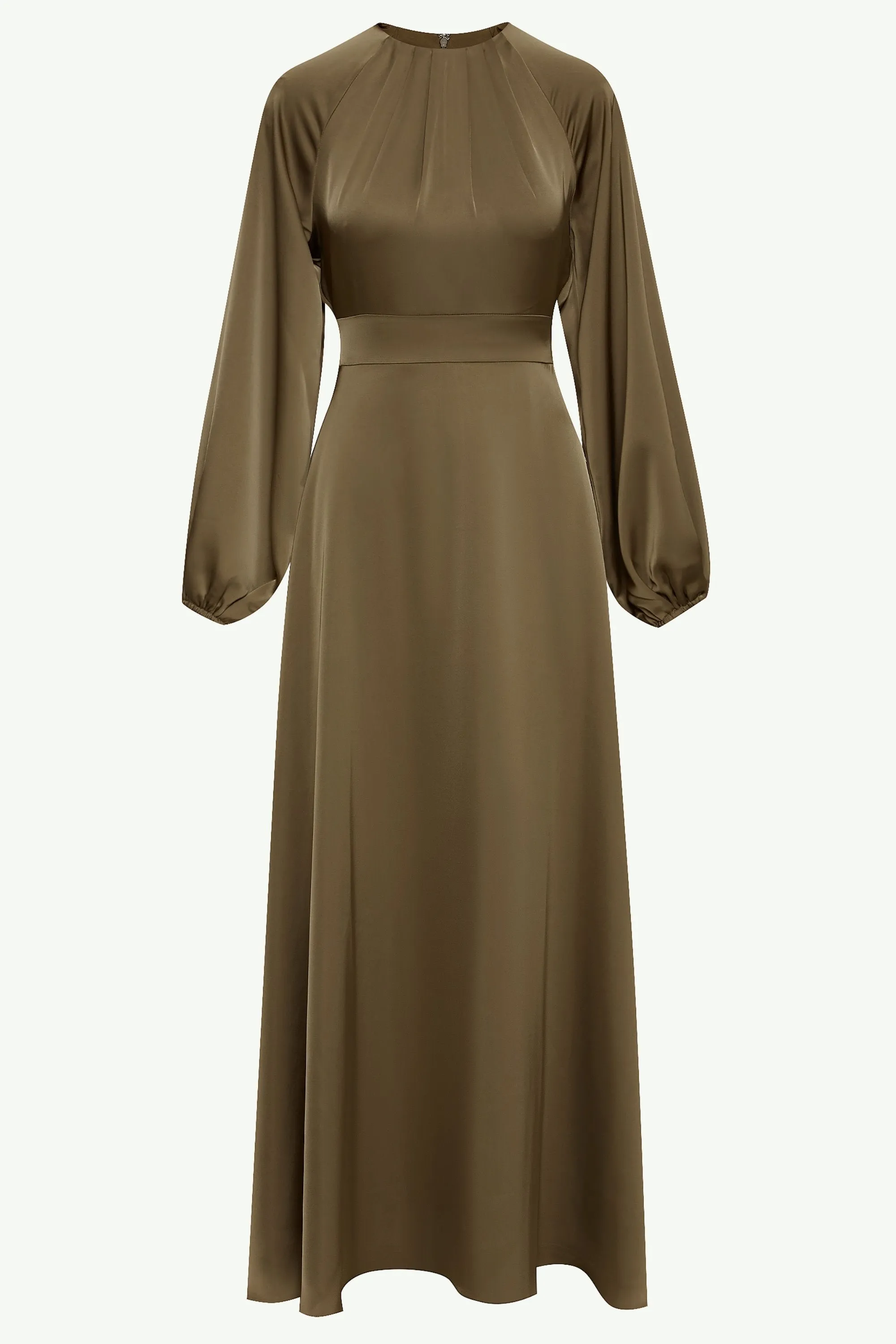 Luna Satin Balloon Sleeve Maxi Dress - Olive