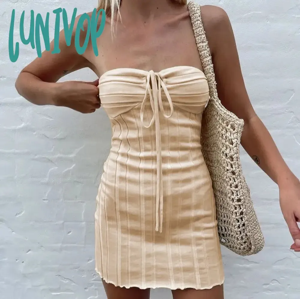 Lunivop 2024 Y2K Mini Backless Bodycon Dress Women Sexy Halter Neck Sleeveless Knitted Party Dresses Beach Summer Holiday Summer  Club Dress