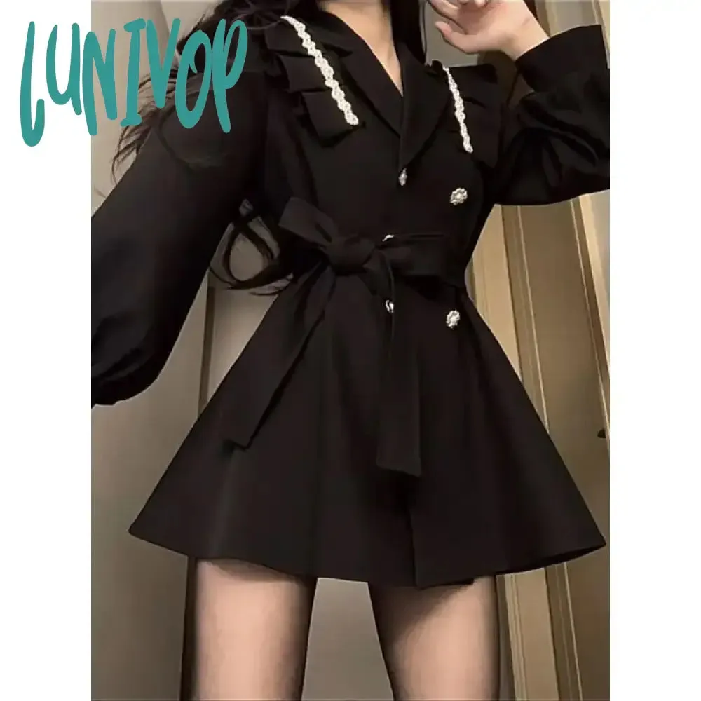 Lunivop Black Vintage Kawaii Dress Women Casuakl Y2k Designer Party Mini Dress Female Korean Fashion Slim Bow Japanese Cute Dress