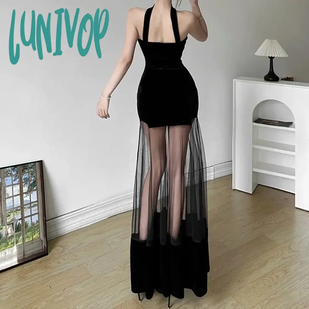 Lunivop Corset Y2k Bodycon Elegant New Women's Dress 2024 Spring Fashion Sexy Halter Backless Mesh Party