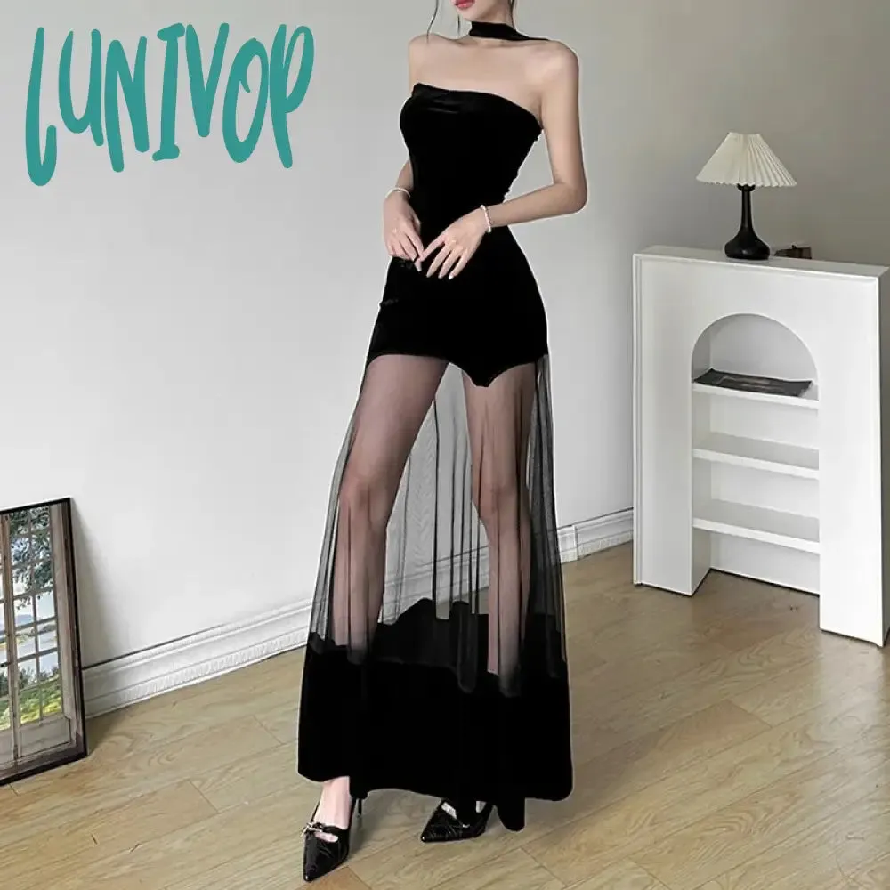 Lunivop Corset Y2k Bodycon Elegant New Women's Dress 2024 Spring Fashion Sexy Halter Backless Mesh Party