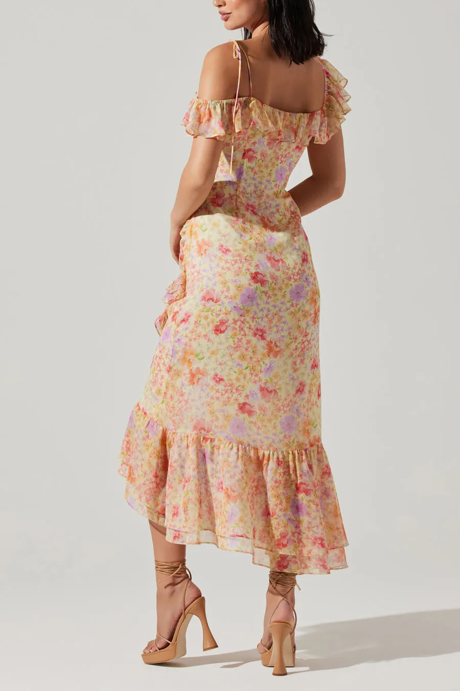 Luvita Floral Ruffle Chiffon Midi Dress