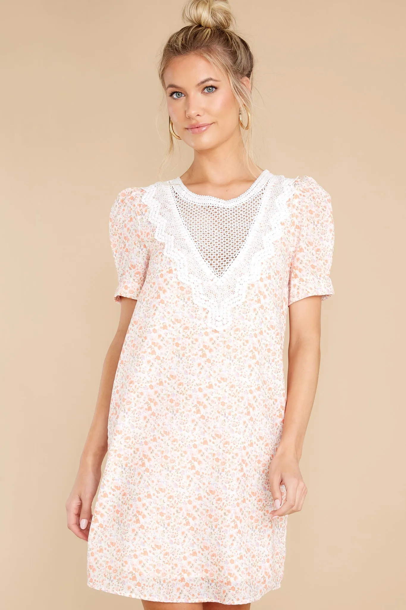 Magical Music Lace Yoke Off White Cavalaire Floral Print Dress