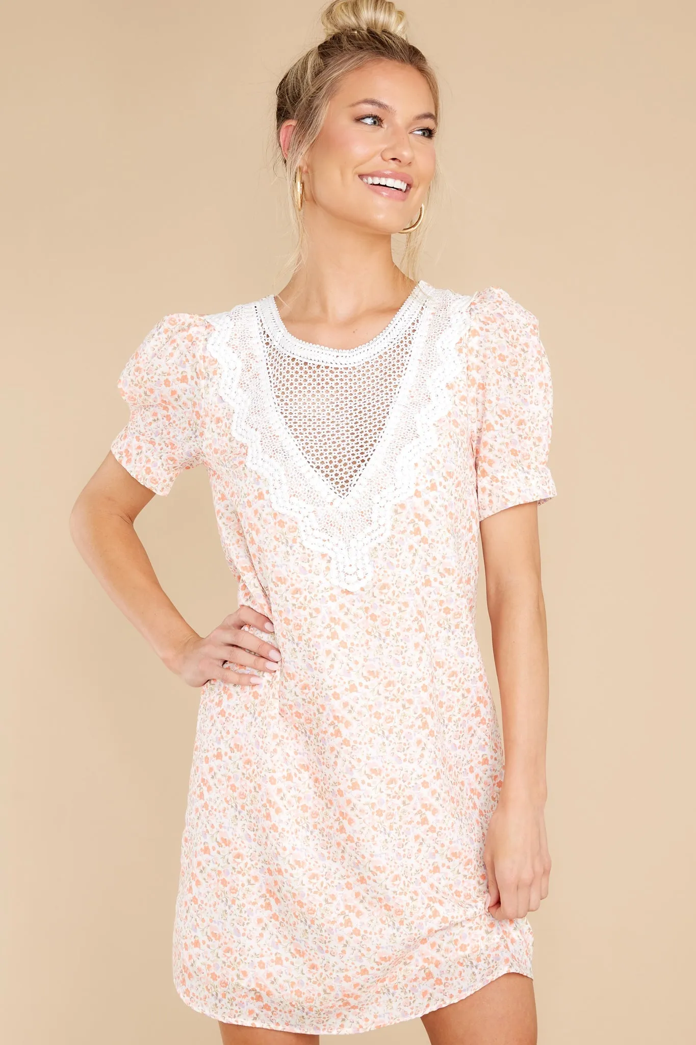 Magical Music Lace Yoke Off White Cavalaire Floral Print Dress