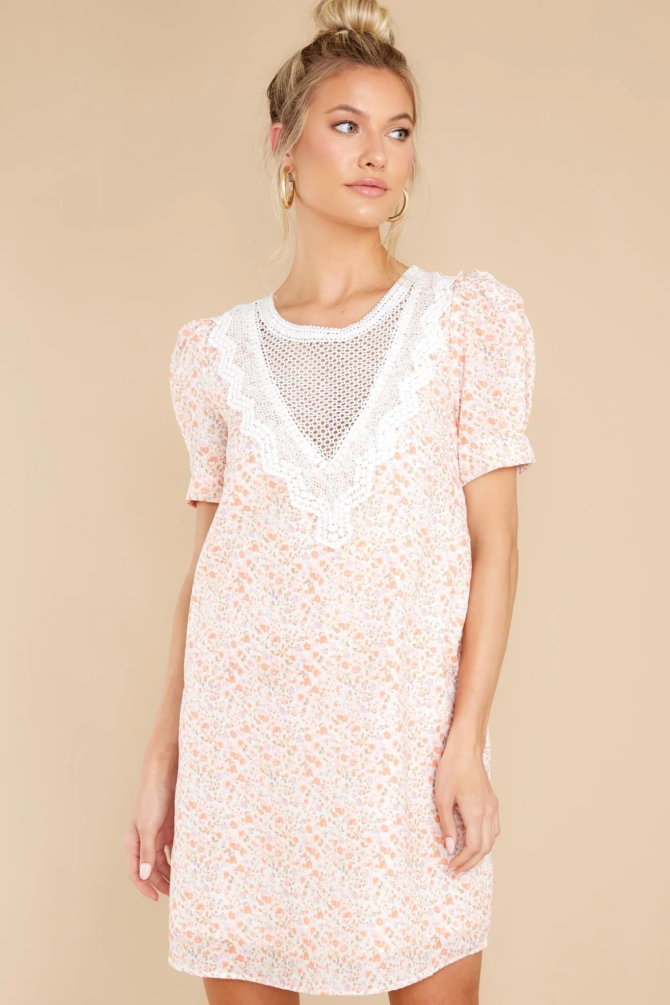 Magical Music Lace Yoke Off White Cavalaire Floral Print Dress