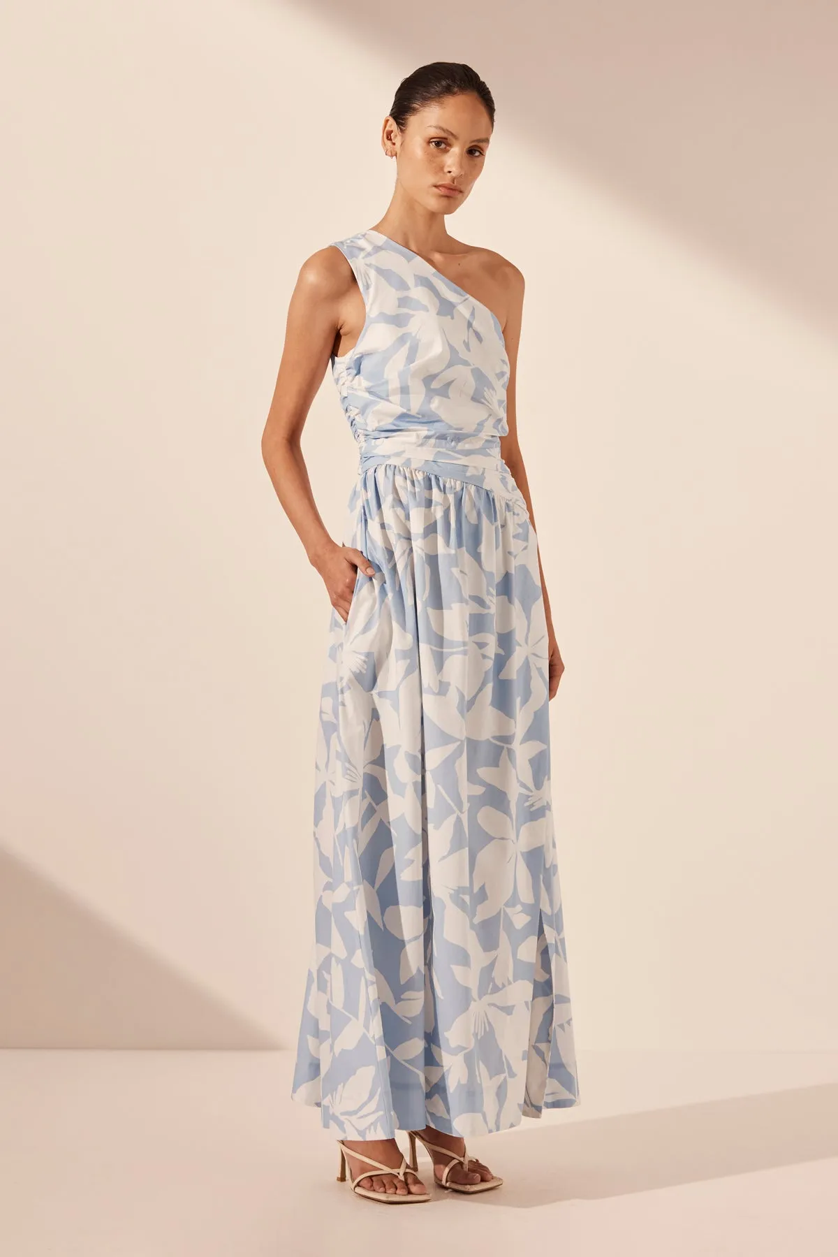 MAMOUNIA ASYMMETRICAL GATHERED MAXI DRESS