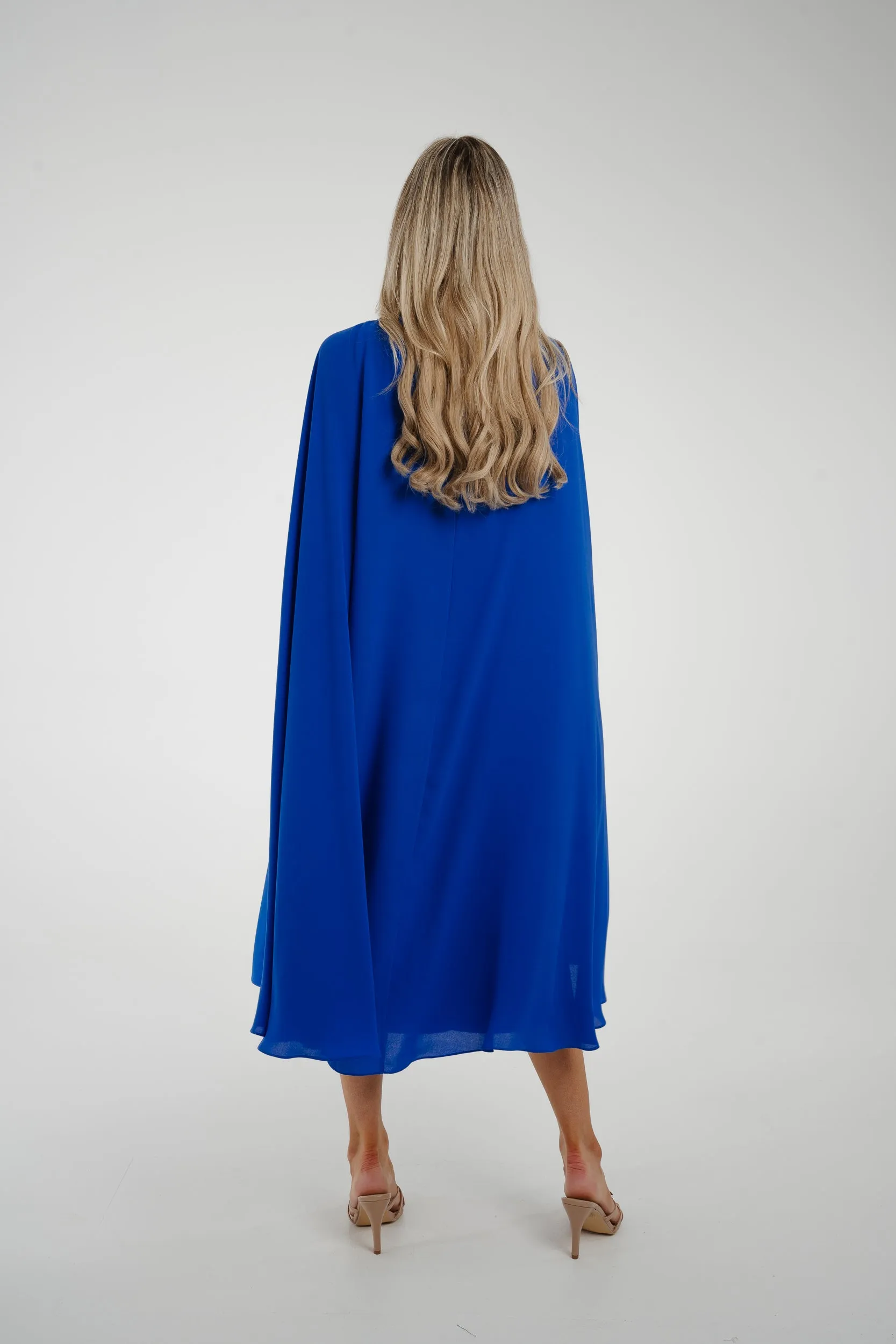 Marissa Cape Overlay Dress In Blue