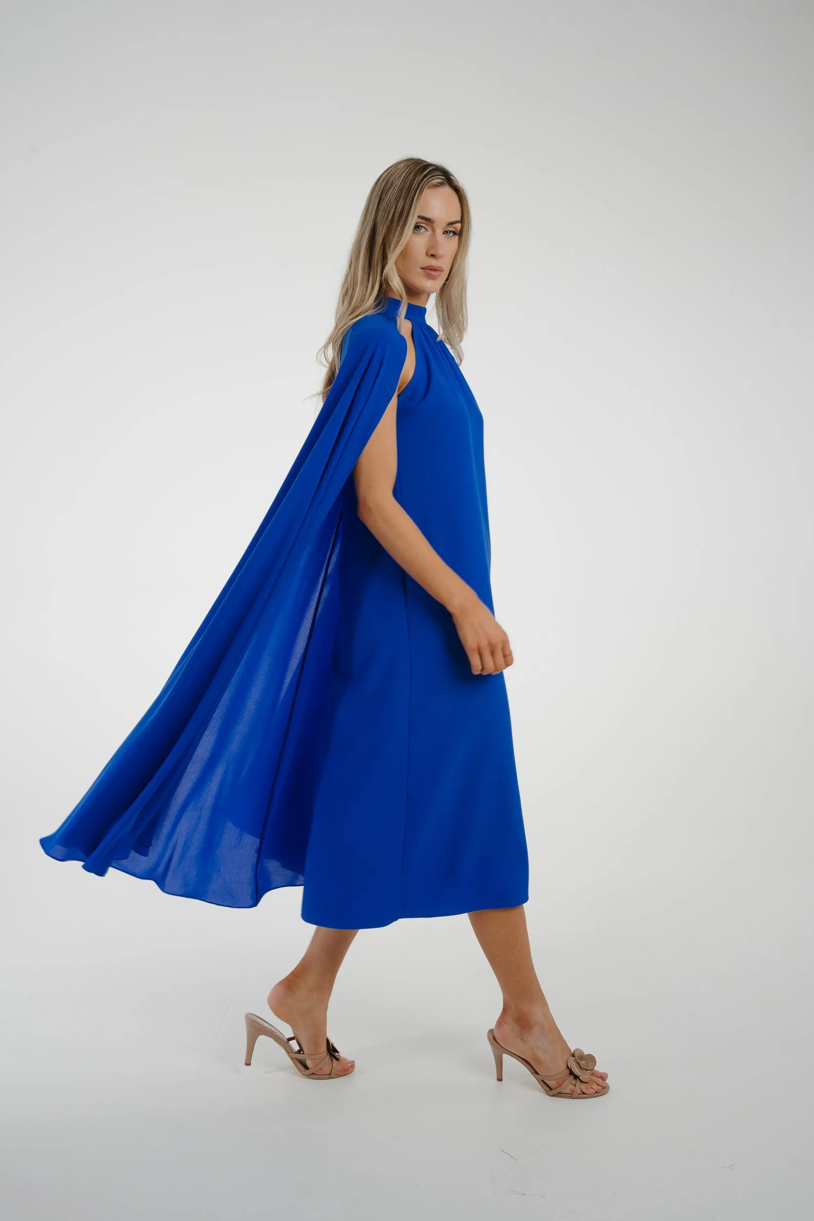 Marissa Cape Overlay Dress In Blue