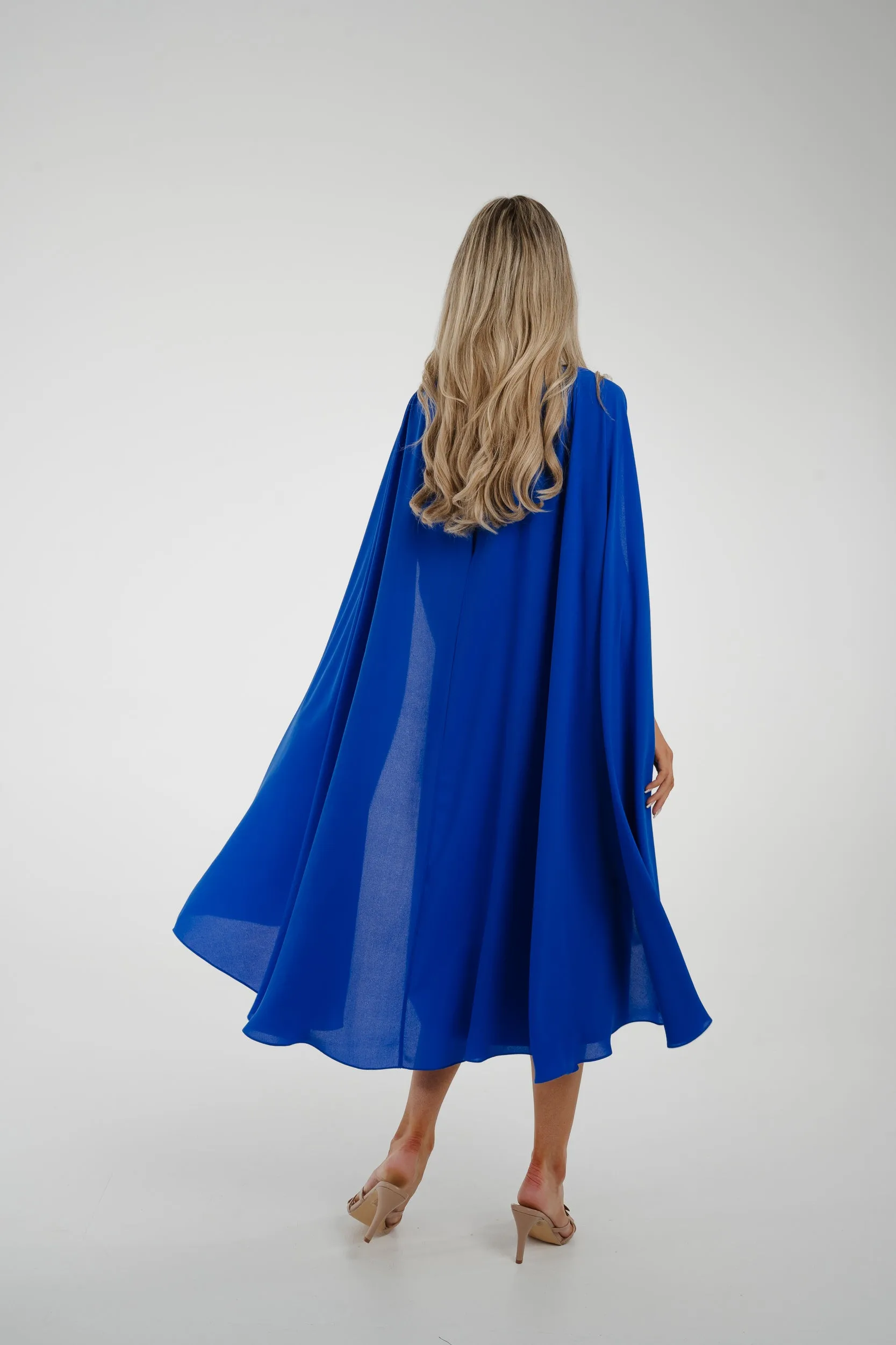 Marissa Cape Overlay Dress In Blue