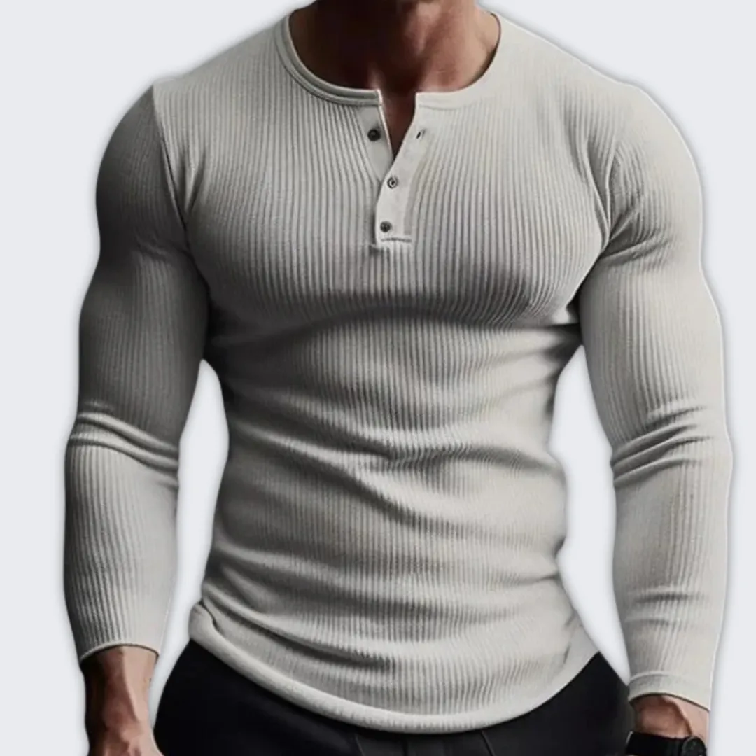 Men’s Slim Fit Ribbed Long Sleeve Henley T-Shirt - Casual Stylish Top for Everyday Wear