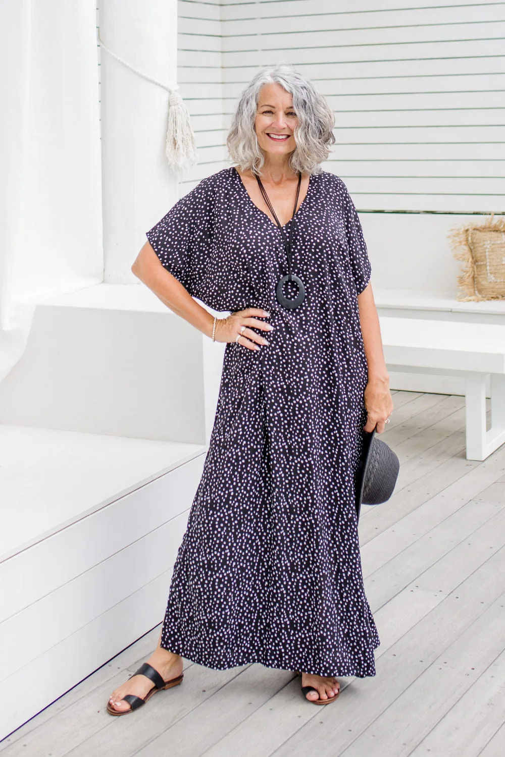 Messy Polka Maxi Dress - Black