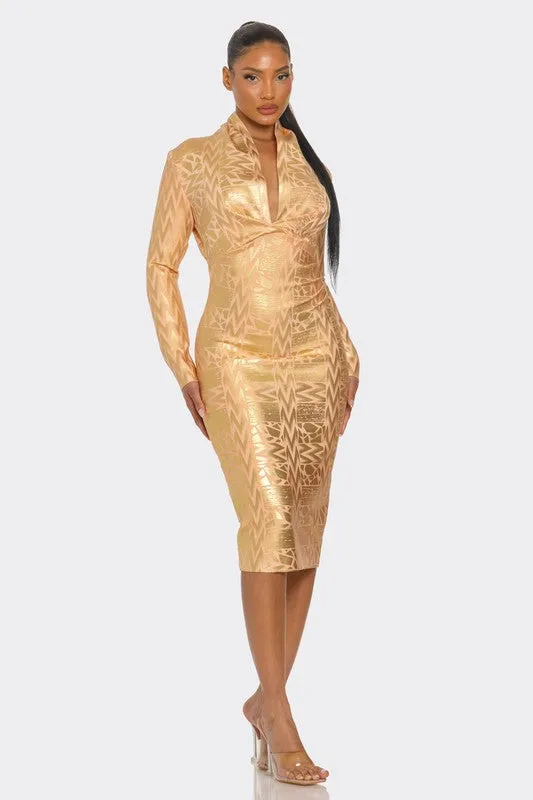 Metallic Zigzag Holiday Bandage dress