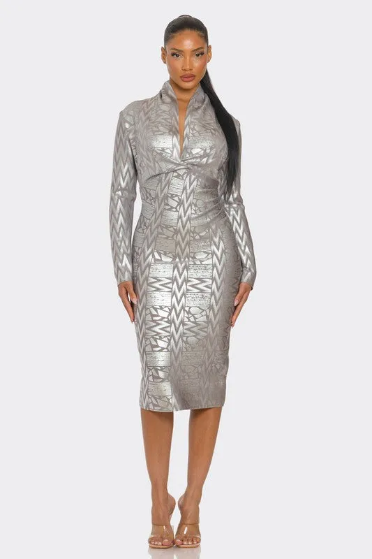 Metallic Zigzag Holiday Bandage dress