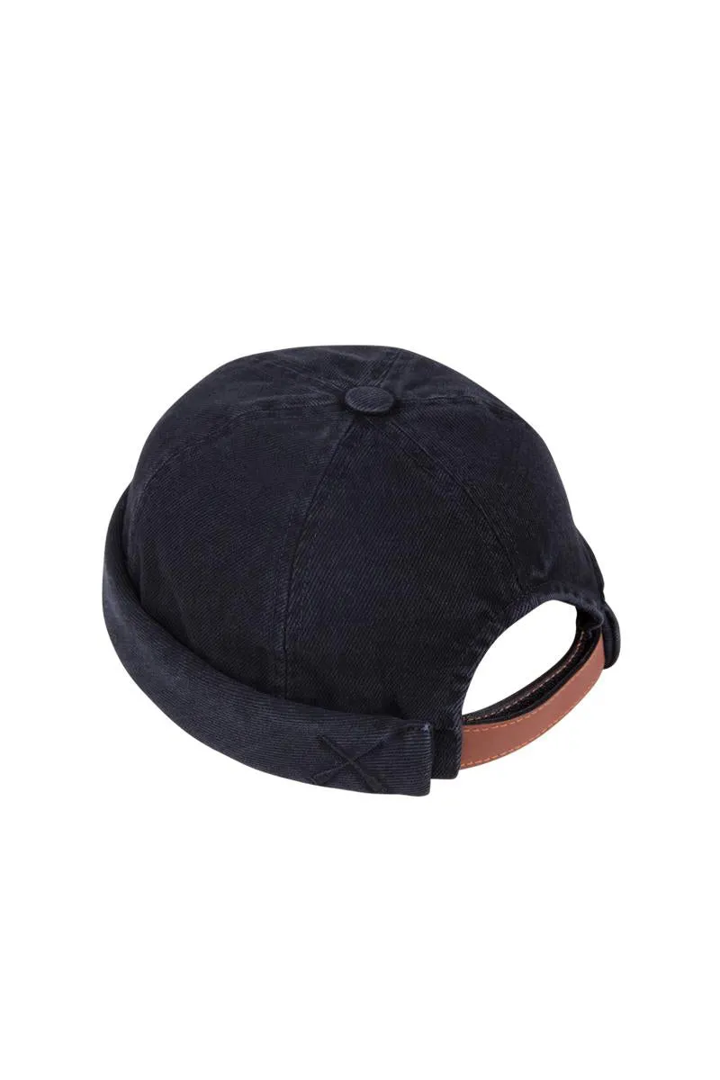 MIKI DOCKER HAT BLACK WASHED DENIM