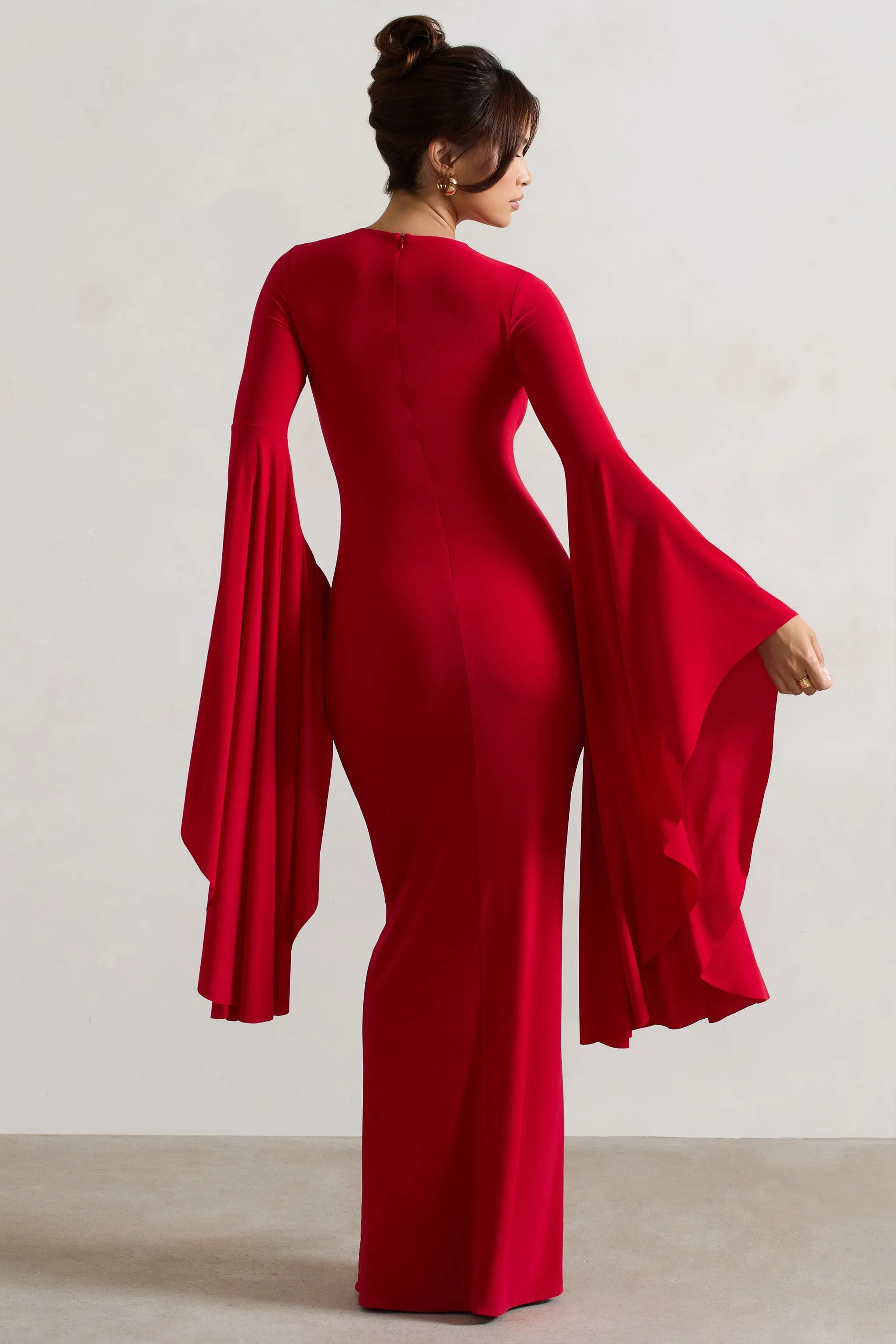 Modena | Red Waterfall Sleeve Maxi Dress