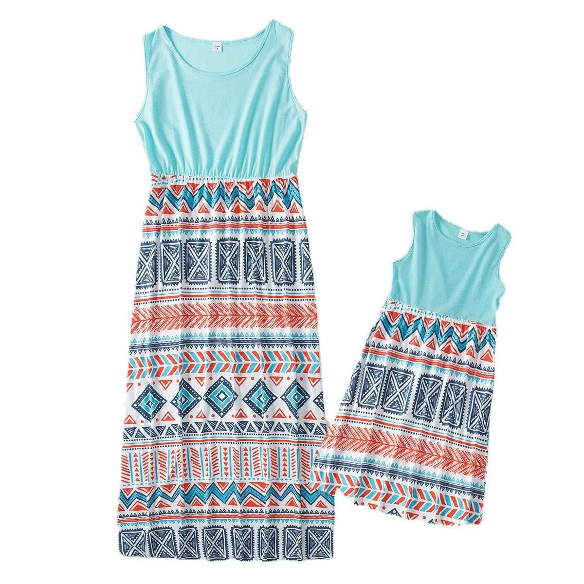 Mom & Me Matching Geometric Pattern Maxi Dresses (4 Colors)