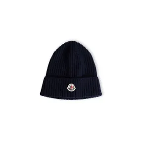 MONCLER - Wool Logo-Patch Beanie Navy