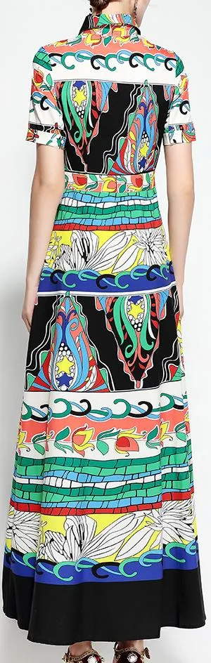 Multicolored Abstract-Printed Maxi Shirt-Dress