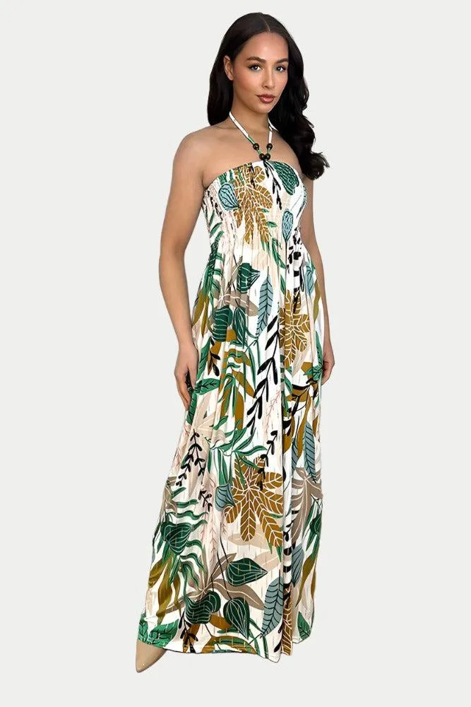 Multicolour Floral Print Shirred Bust Slinky Maxi Dress