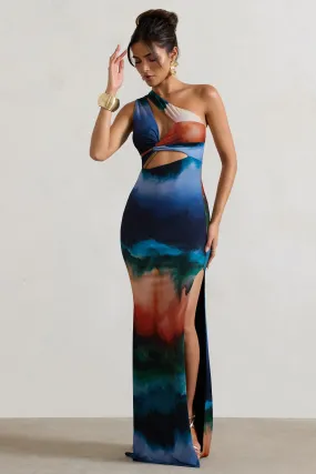 Mykonos | Multi Blur Print Asymmetric Cut-Out Split Maxi Dress