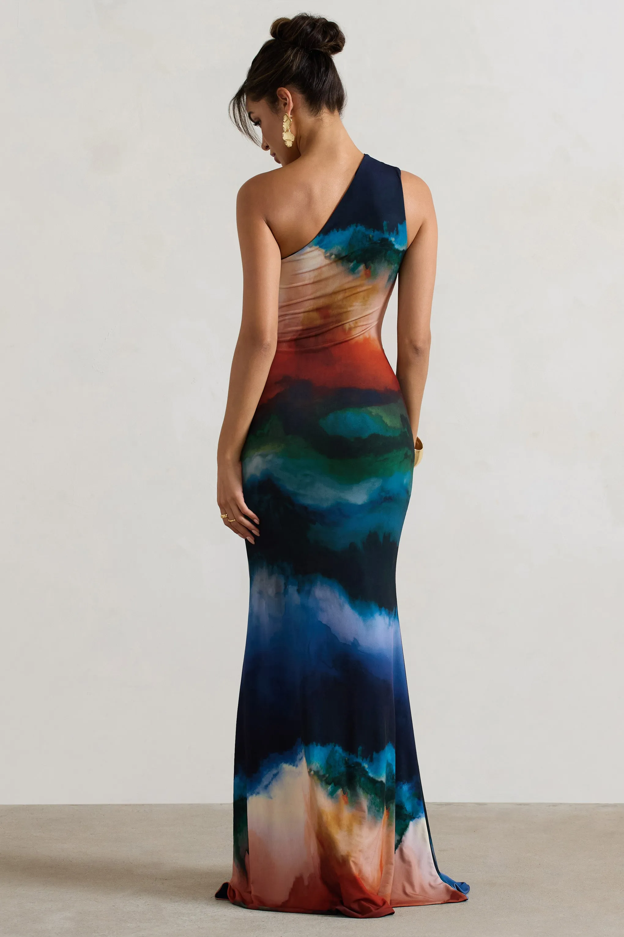 Mykonos | Multi Blur Print Asymmetric Cut-Out Split Maxi Dress