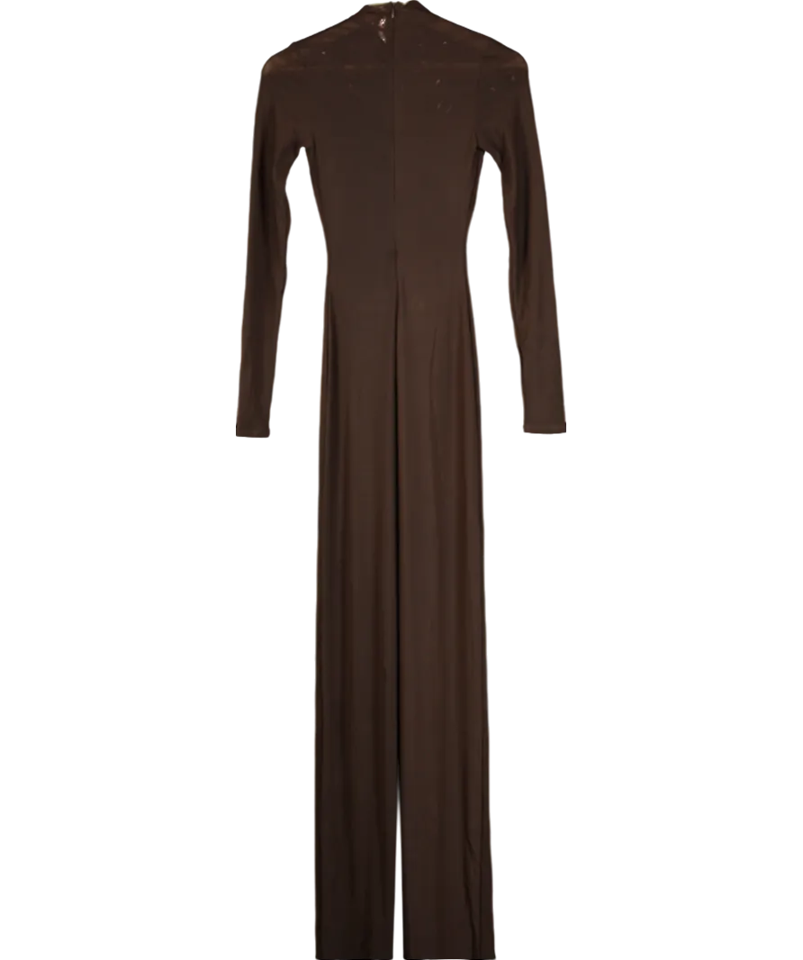 Naked Wardrobe Brown Smooth Mock Neck Maxi Dress UK S