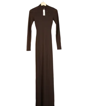 Naked Wardrobe Brown Smooth Mock Neck Maxi Dress UK S