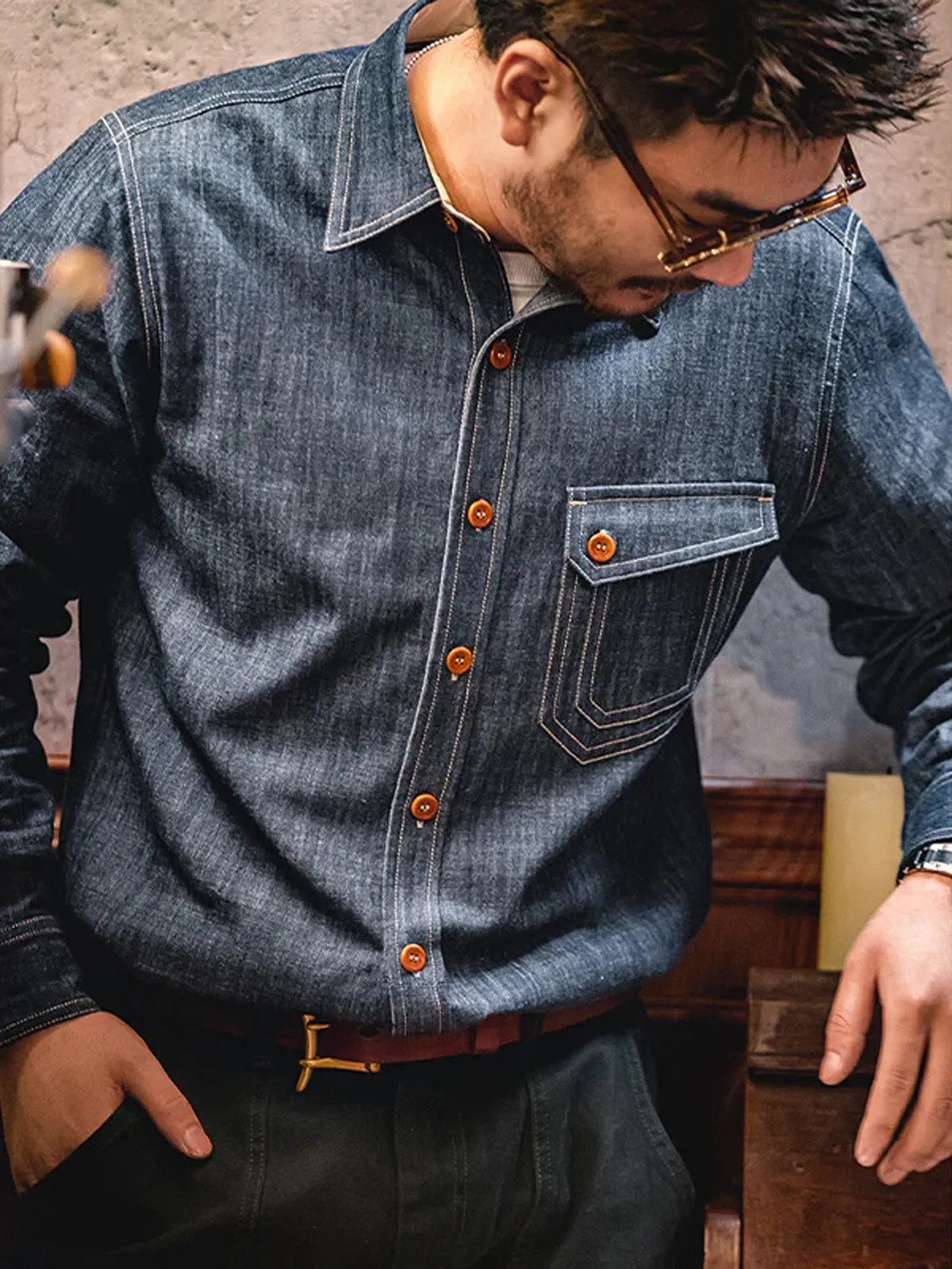 Navy CPO Denim Cotton Shirt