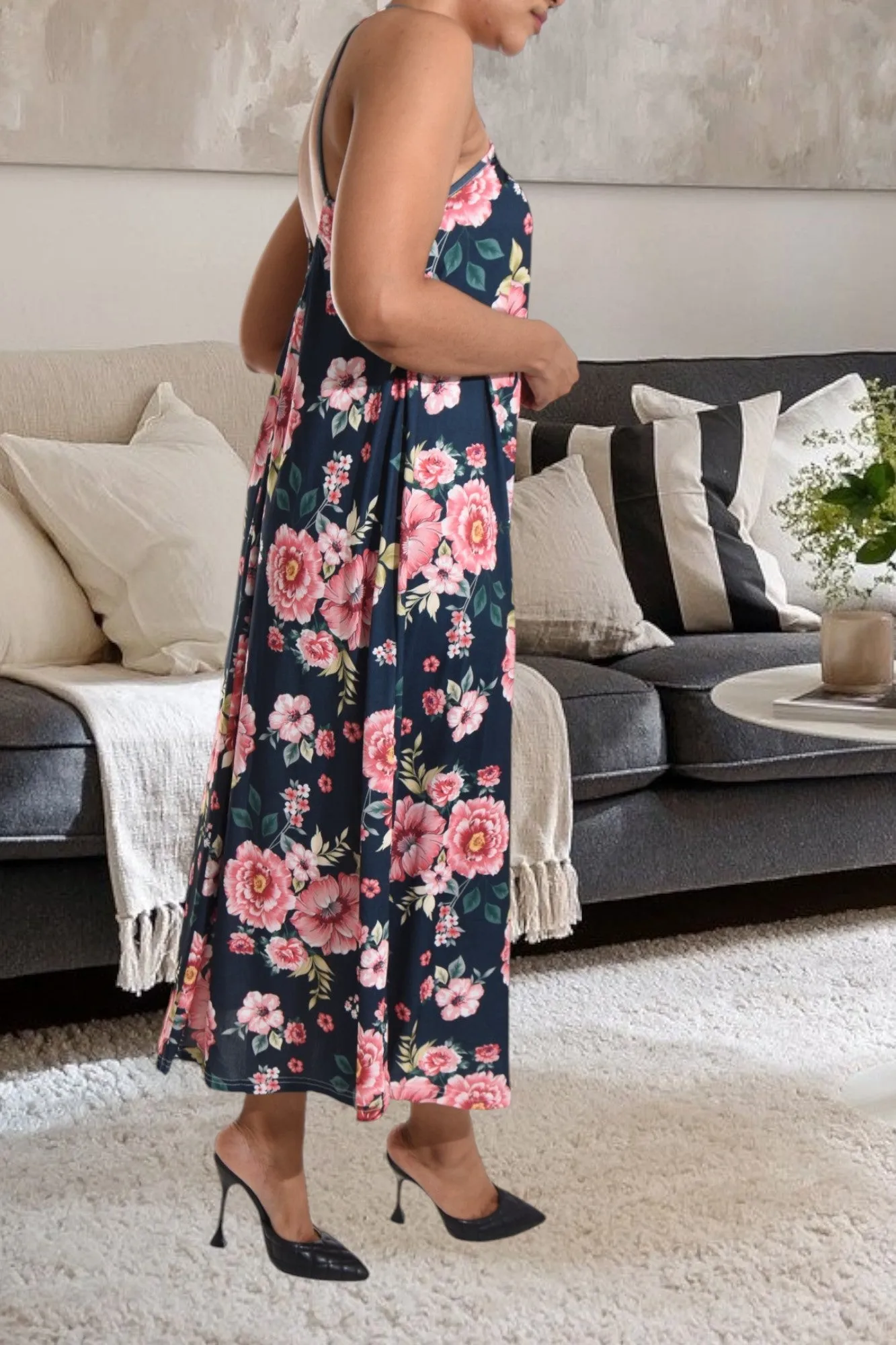 Navy Floral Strappy Maxi Dress