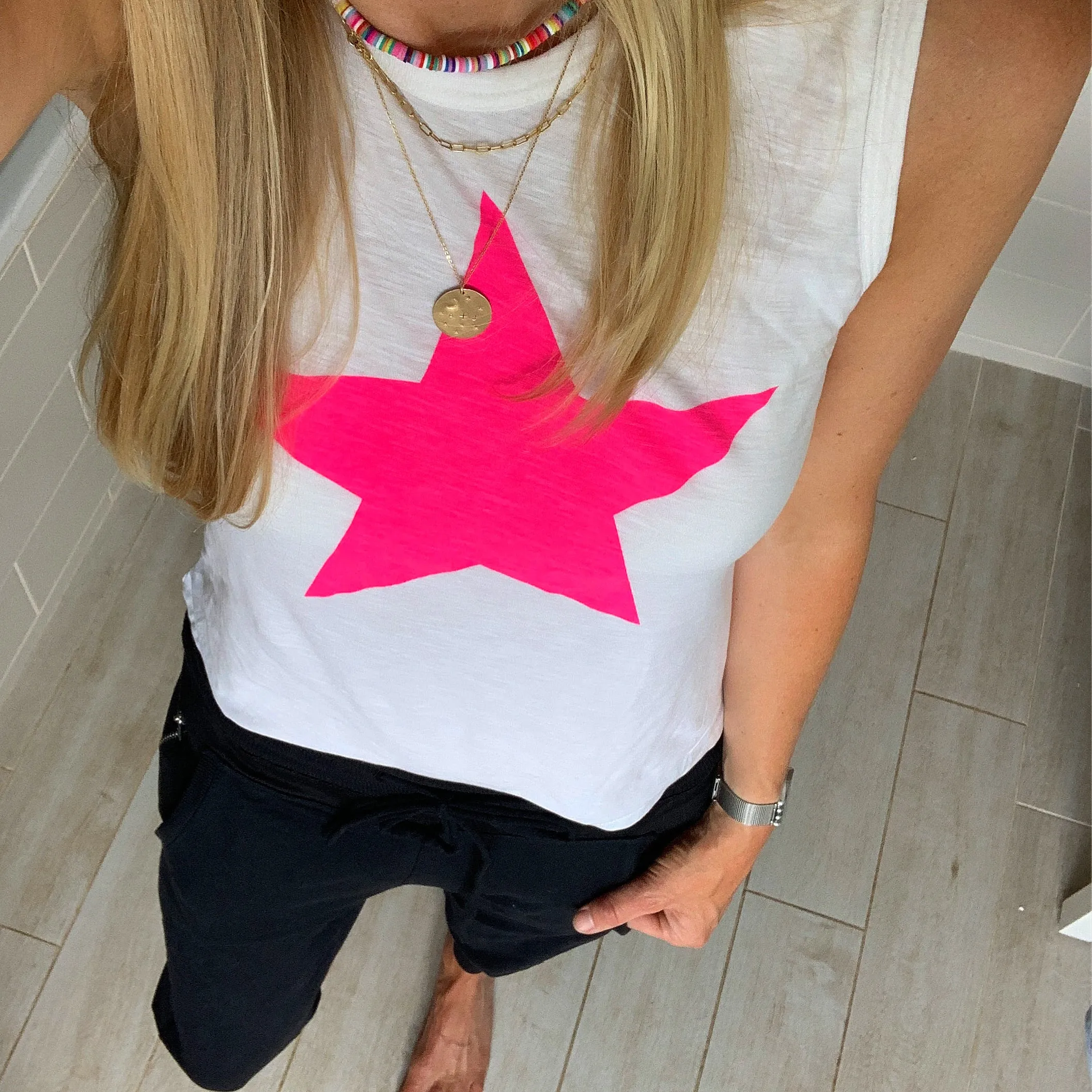 Neon pink star  tank top *NEW*