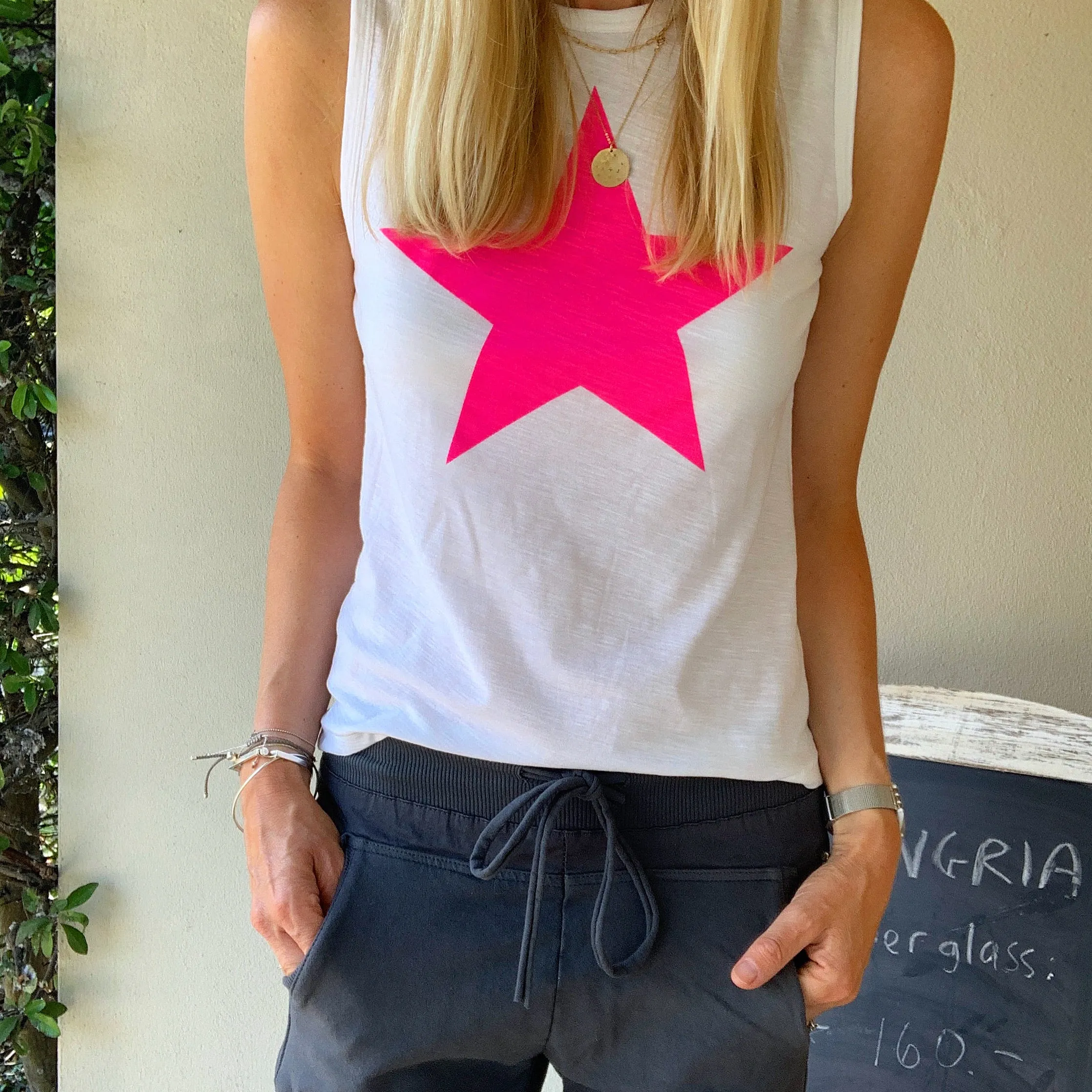 Neon pink star  tank top *NEW*