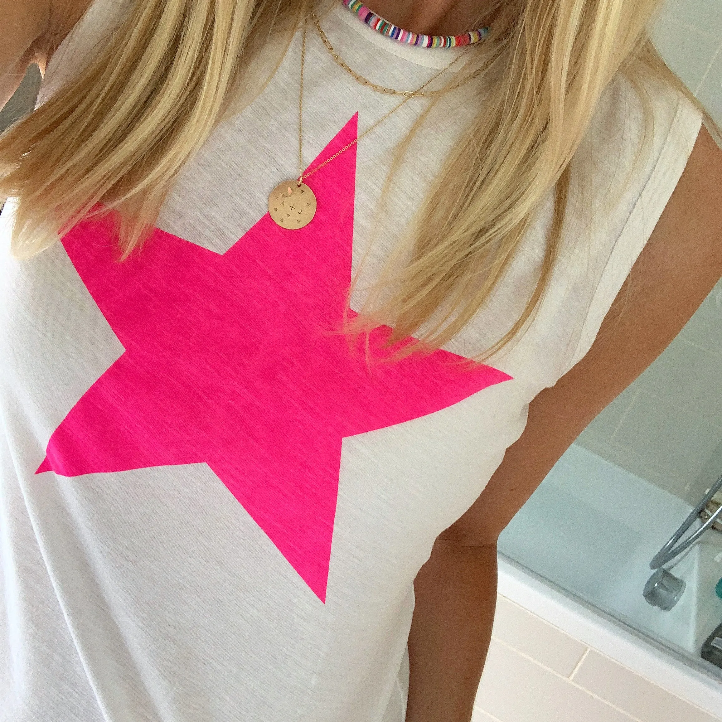 Neon pink star  tank top *NEW*