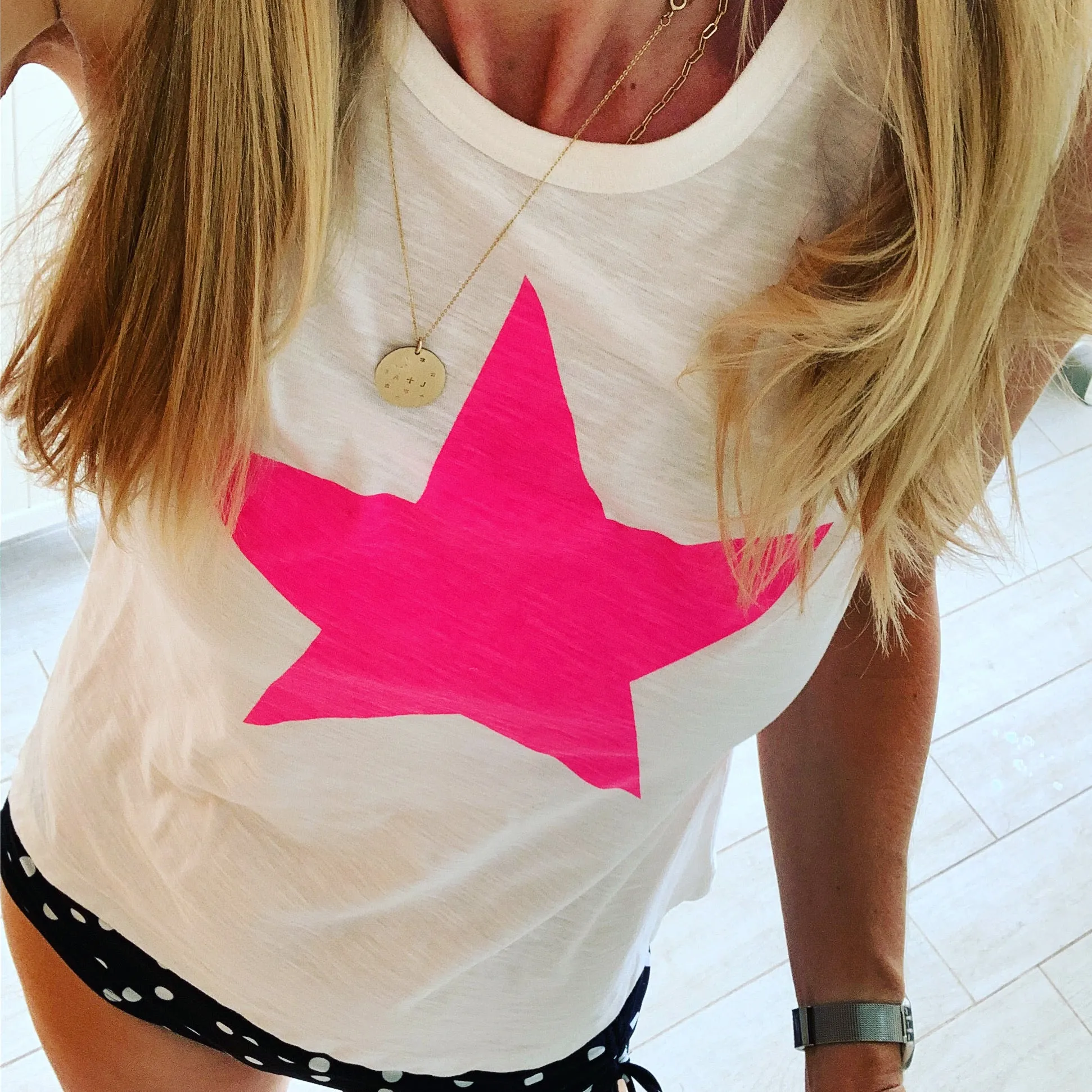 Neon pink star  tank top *NEW*