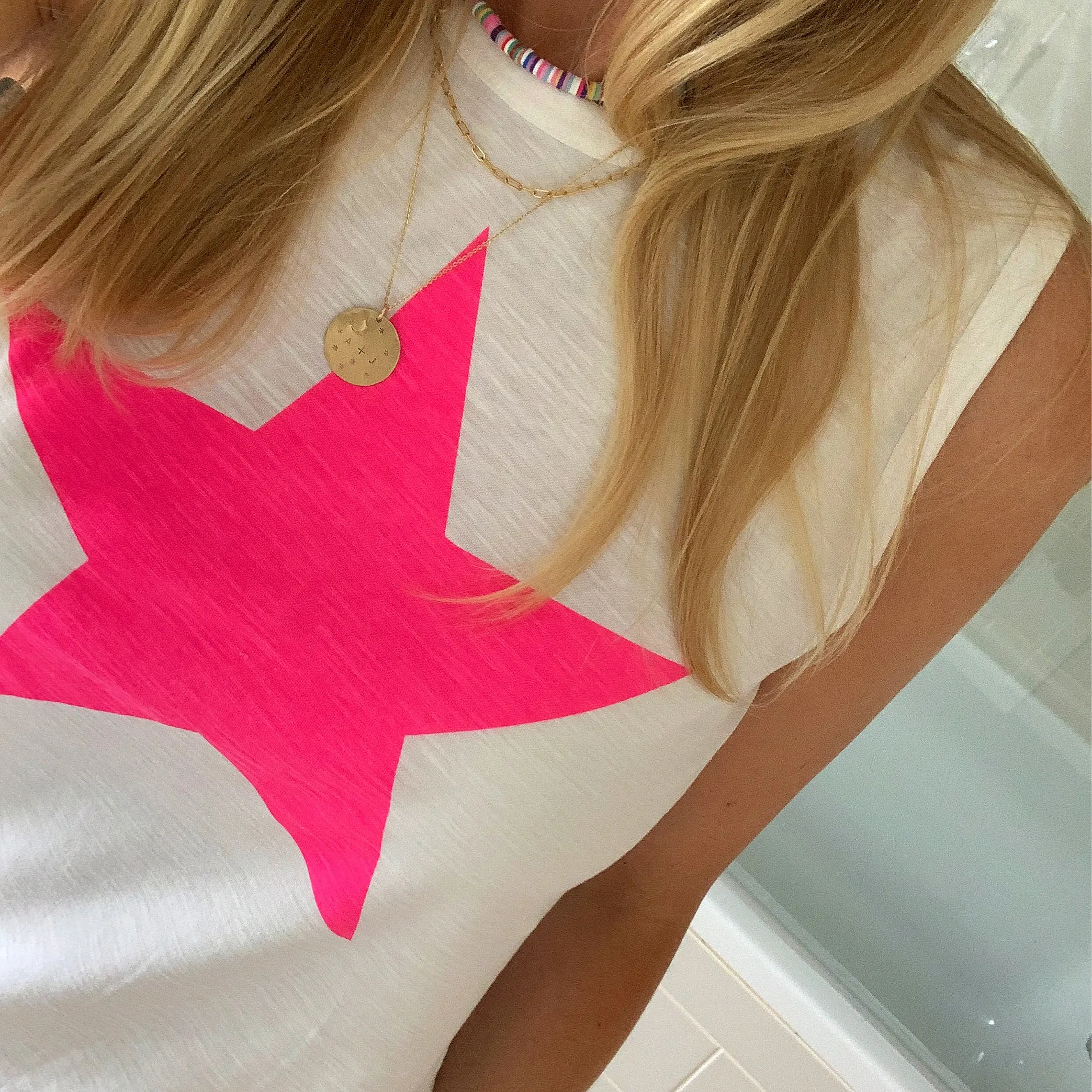 Neon pink star  tank top *NEW*