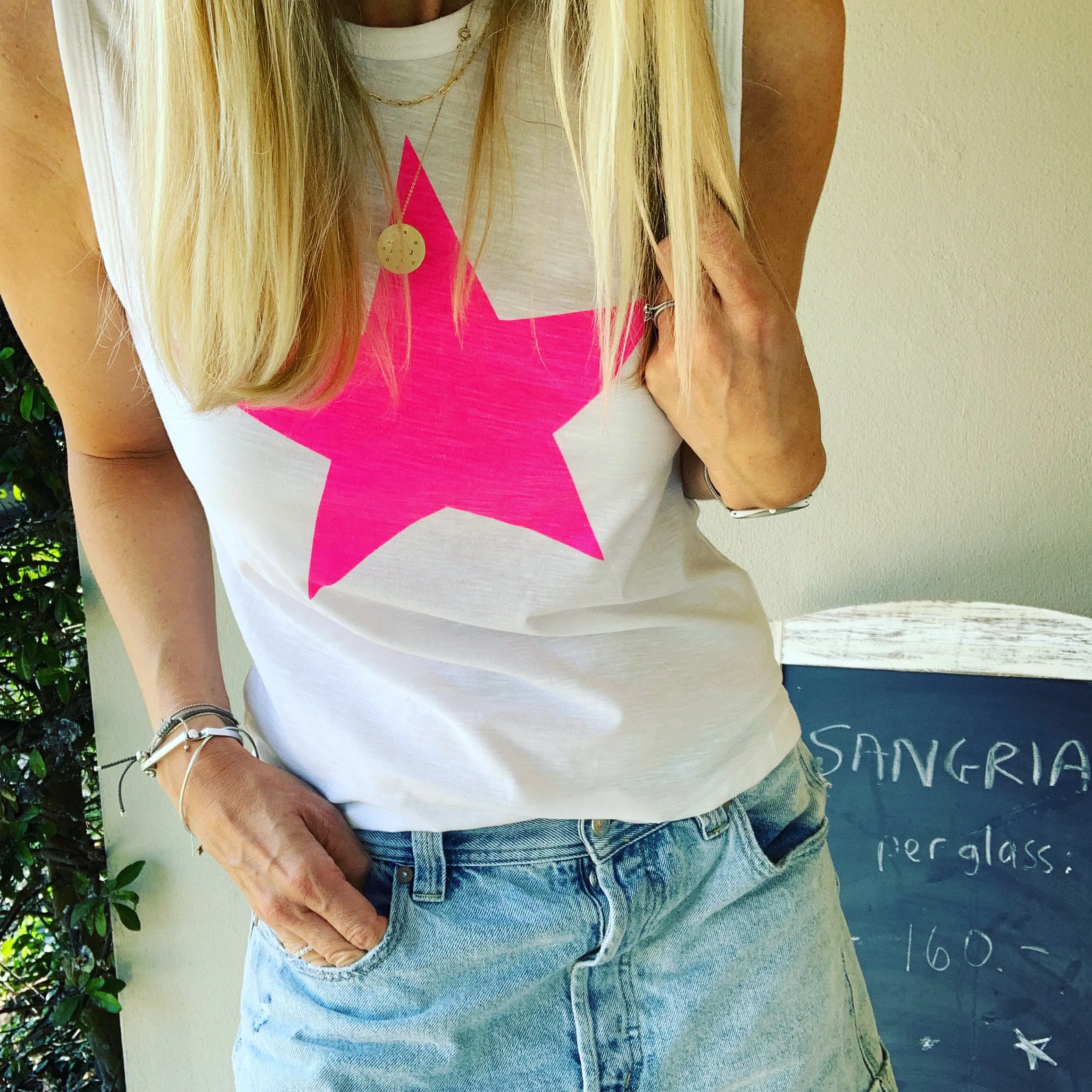 Neon pink star  tank top *NEW*