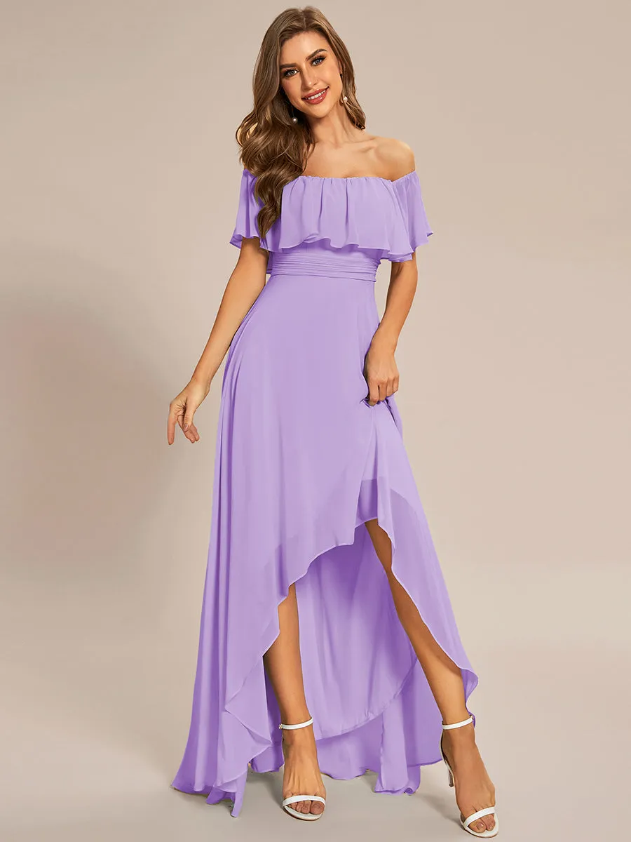 Off Shoulder Chiffon Split Wholesale Bridesmaid Dresses