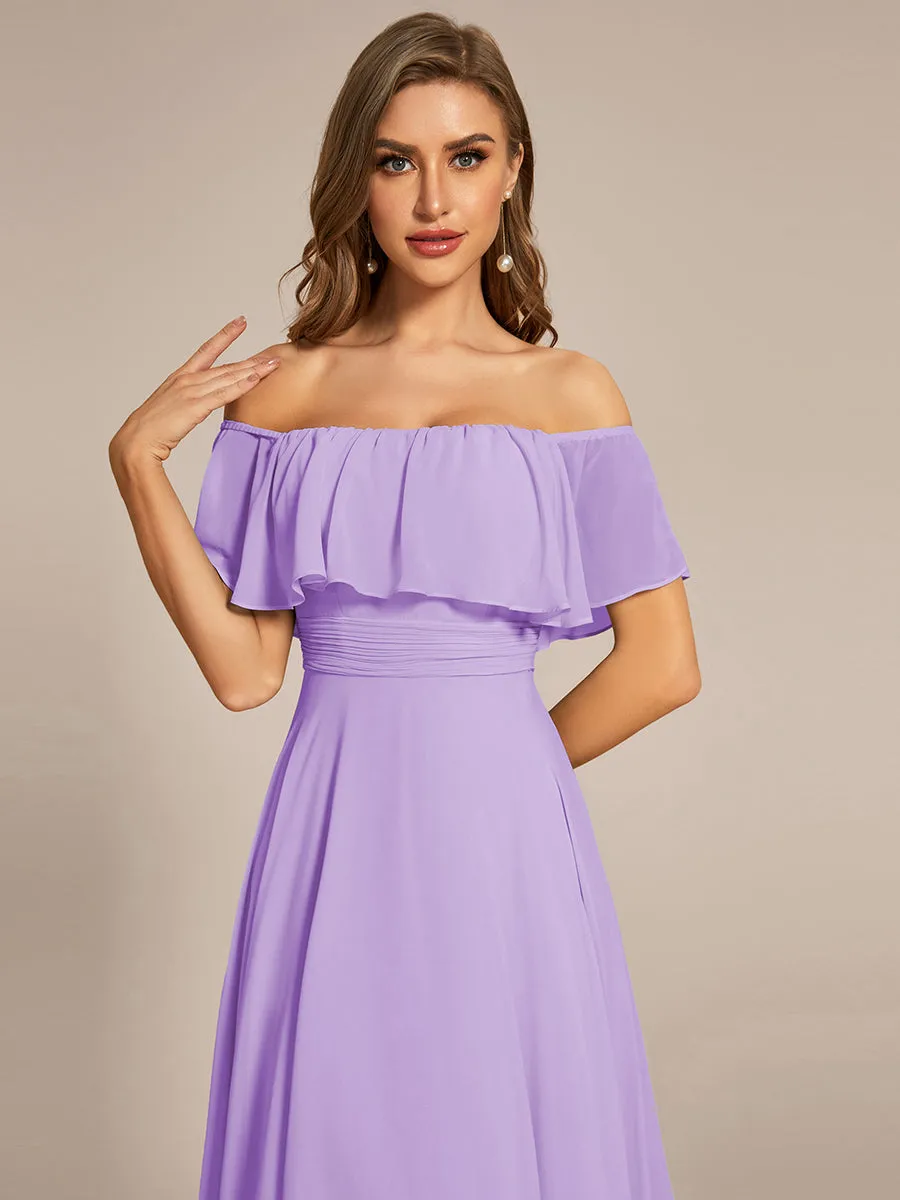 Off Shoulder Chiffon Split Wholesale Bridesmaid Dresses