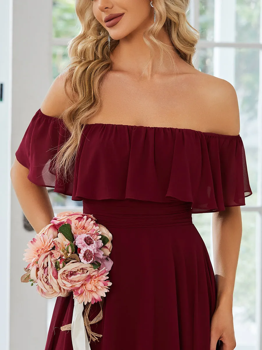 Off Shoulder Chiffon Split Wholesale Bridesmaid Dresses