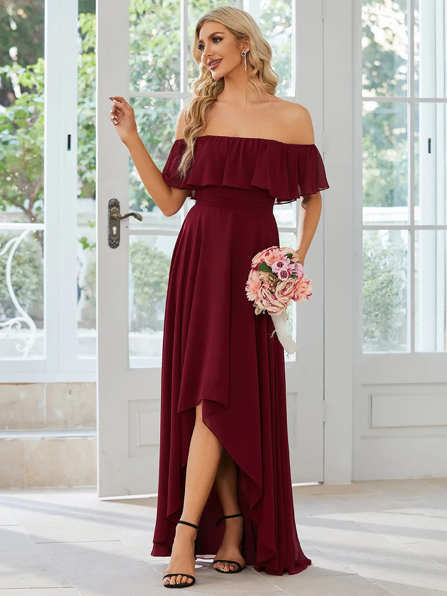 Off Shoulder Chiffon Split Wholesale Bridesmaid Dresses