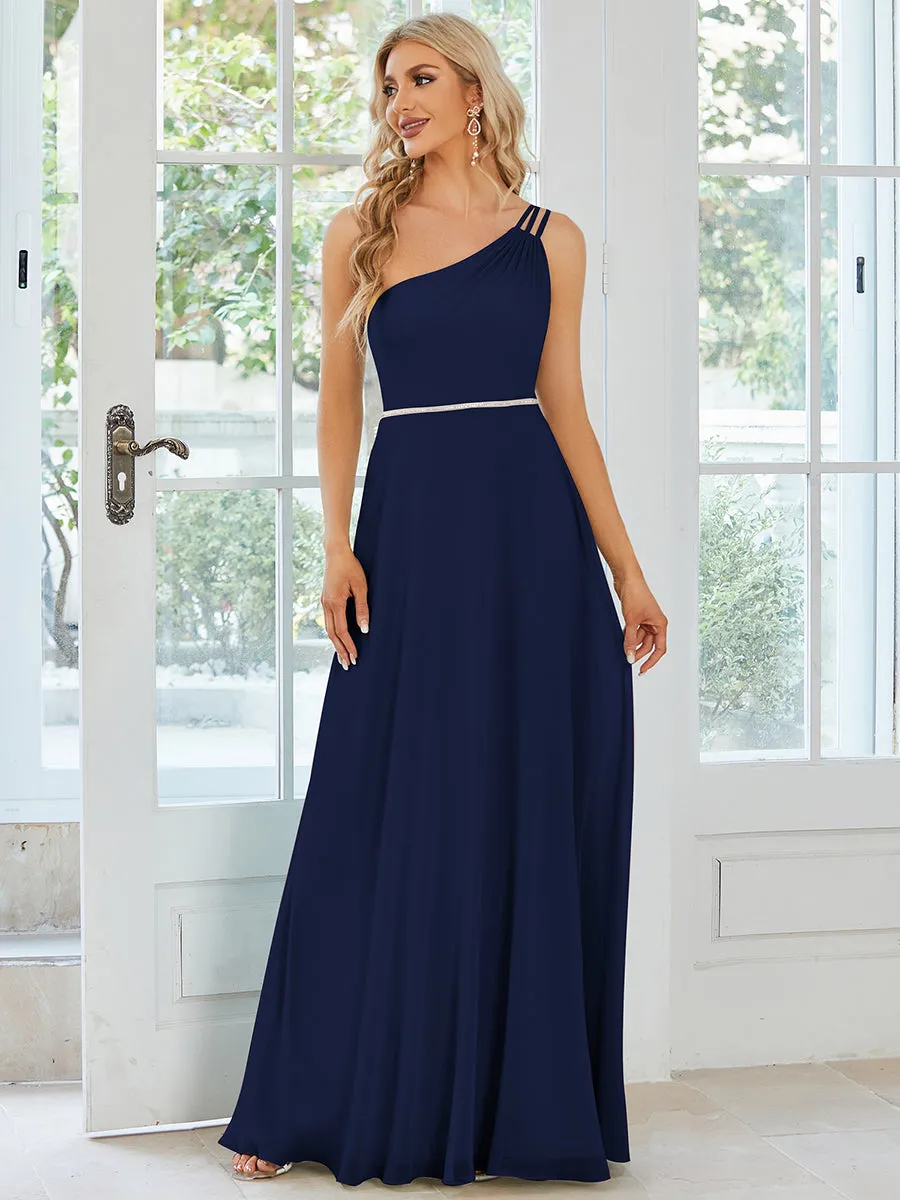 One Shoulder Beaded Chiffon Wholesale Bridesmaid Dresses