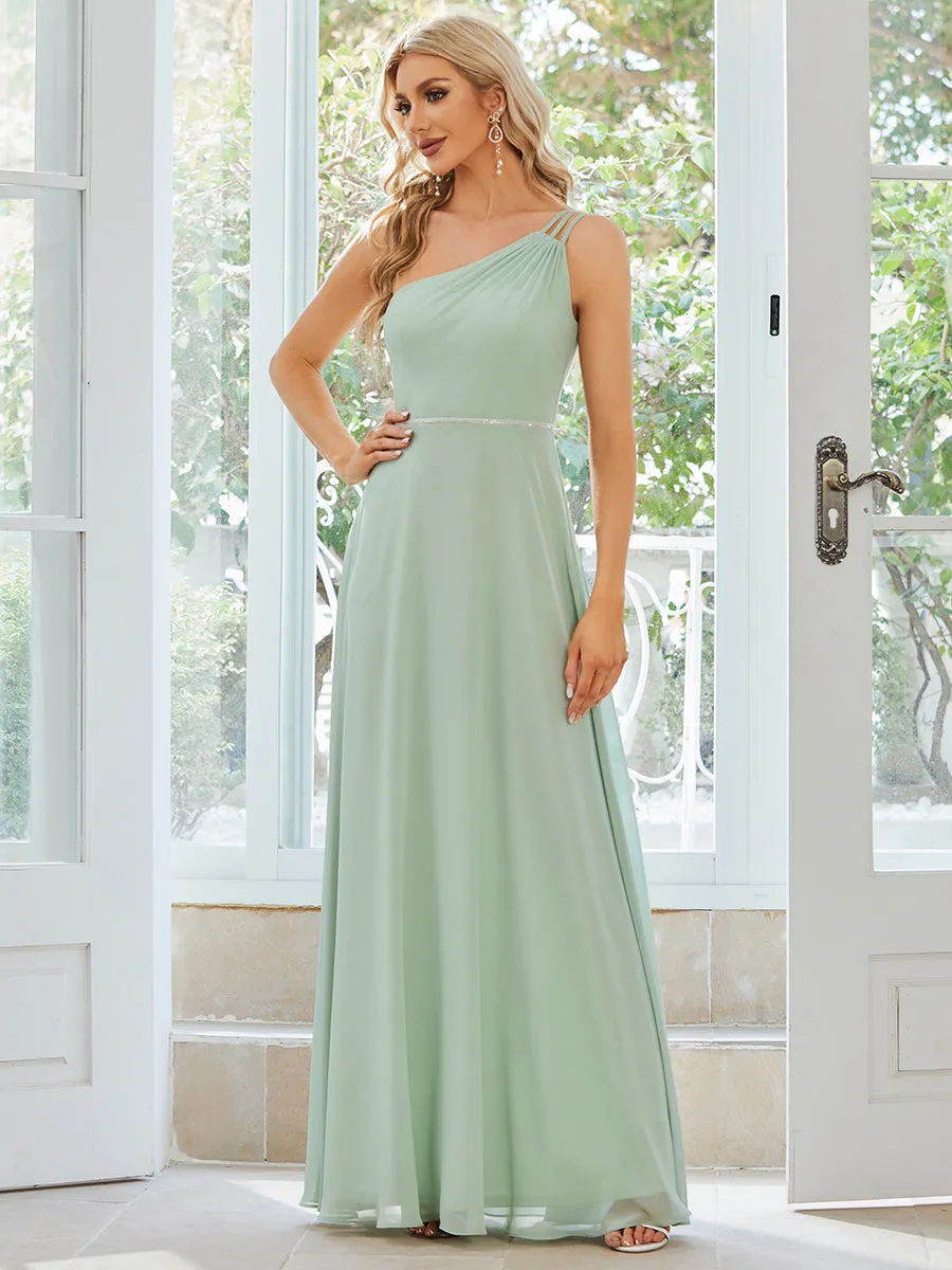 One Shoulder Beaded Chiffon Wholesale Bridesmaid Dresses