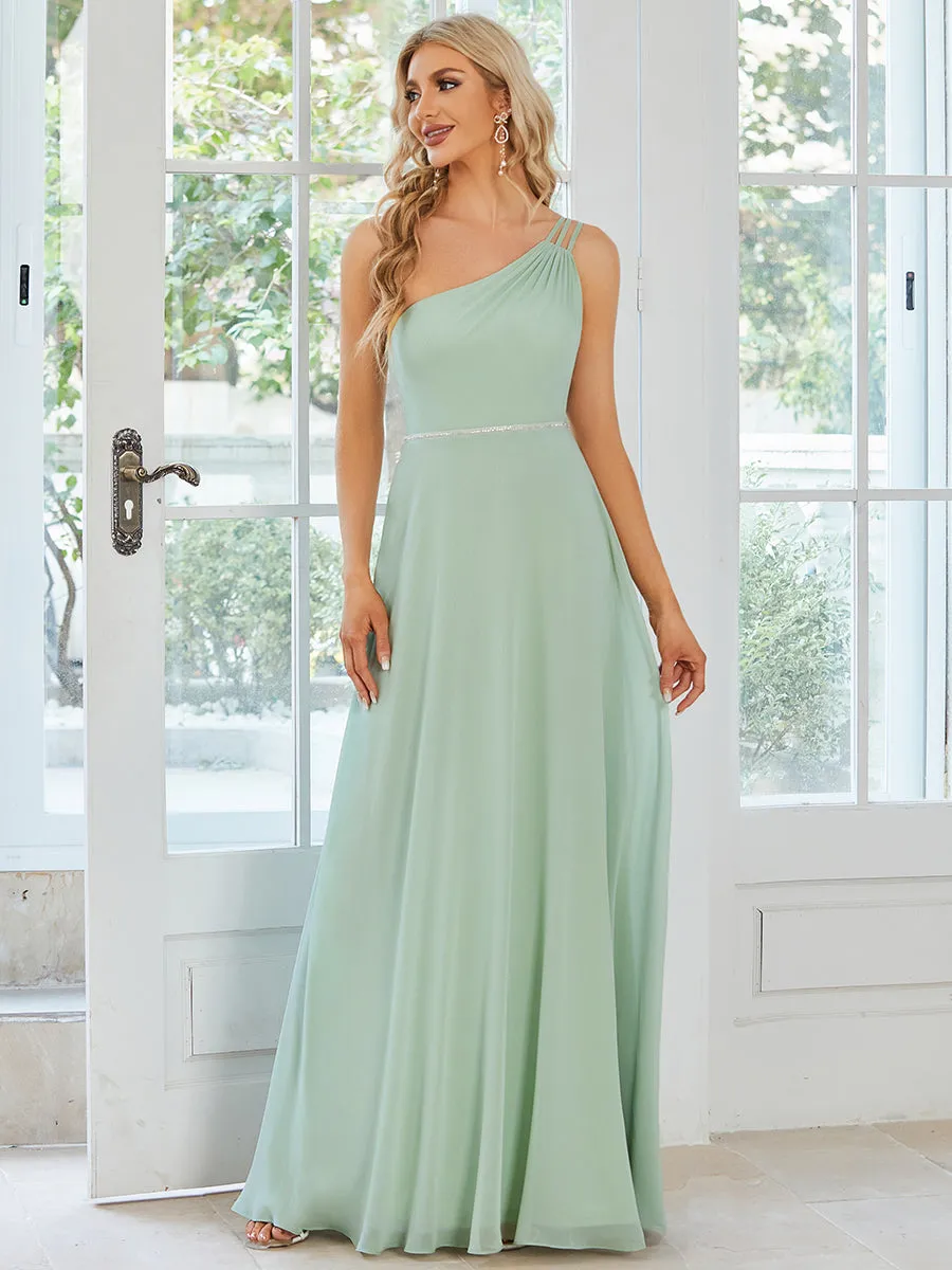 One Shoulder Beaded Chiffon Wholesale Bridesmaid Dresses