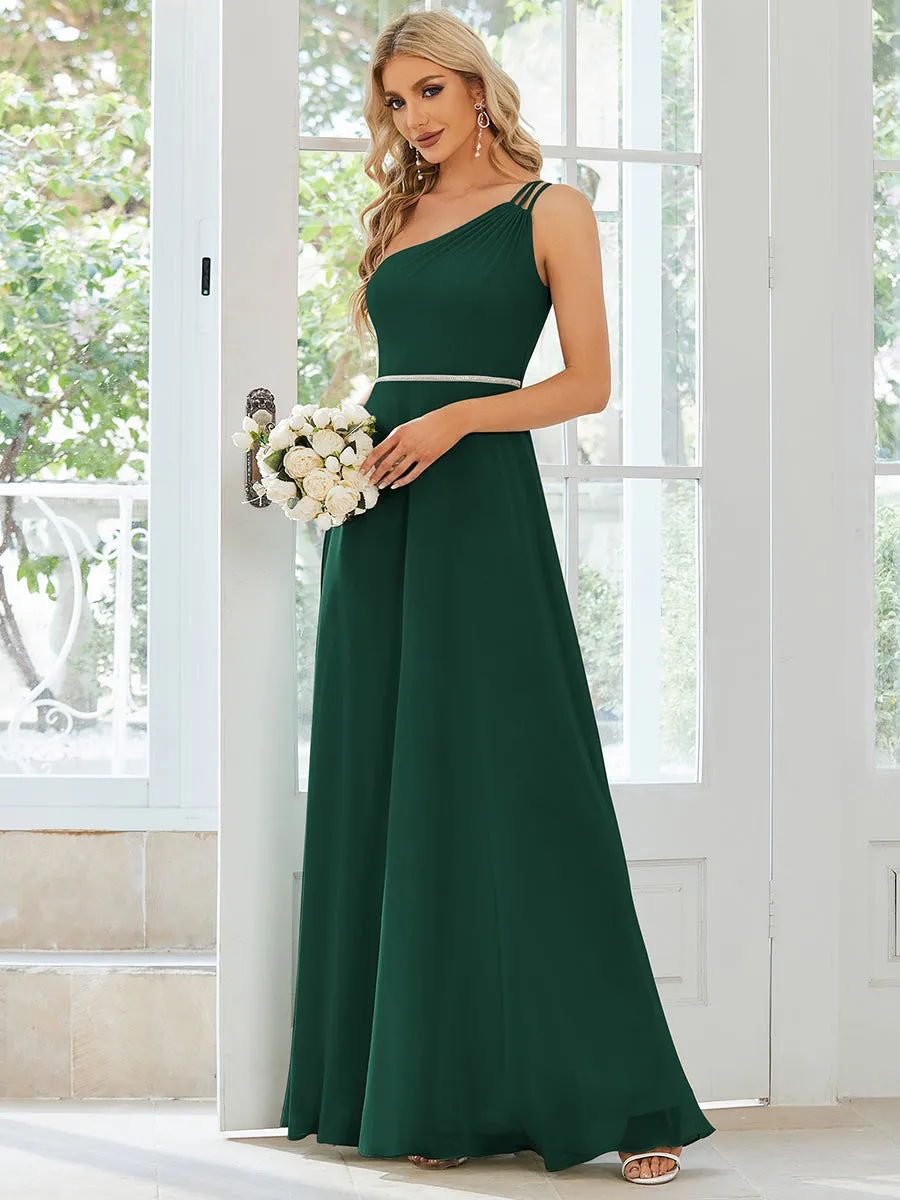 One Shoulder Beaded Chiffon Wholesale Bridesmaid Dresses