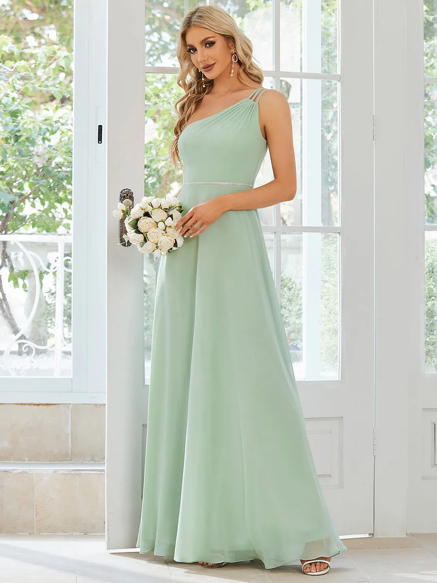 One Shoulder Beaded Chiffon Wholesale Bridesmaid Dresses