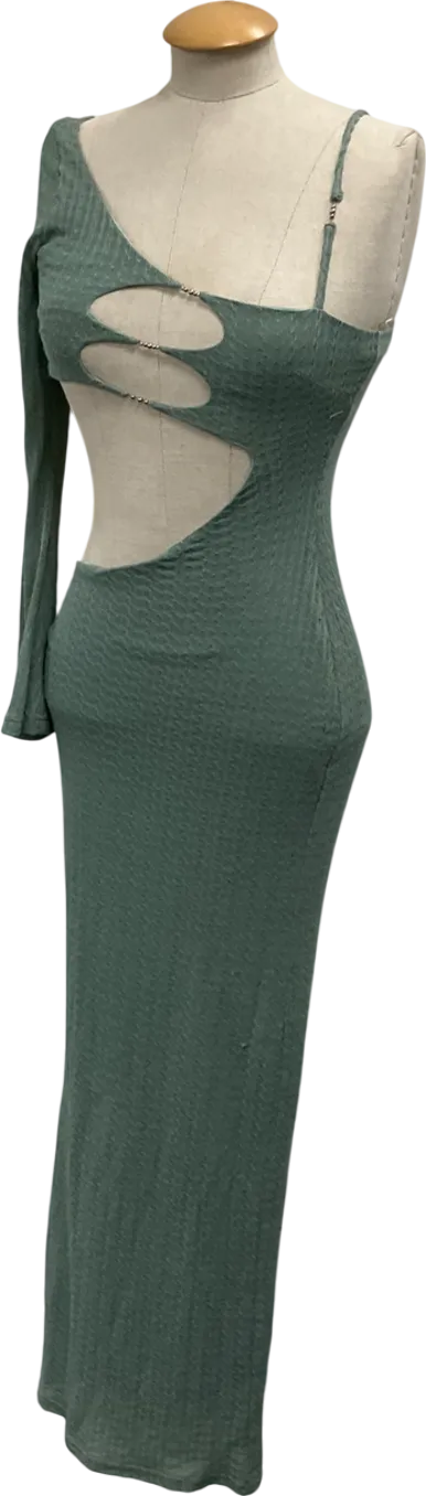 Outcast Green Cut Out One Sleeved Maxi Dress UK XS