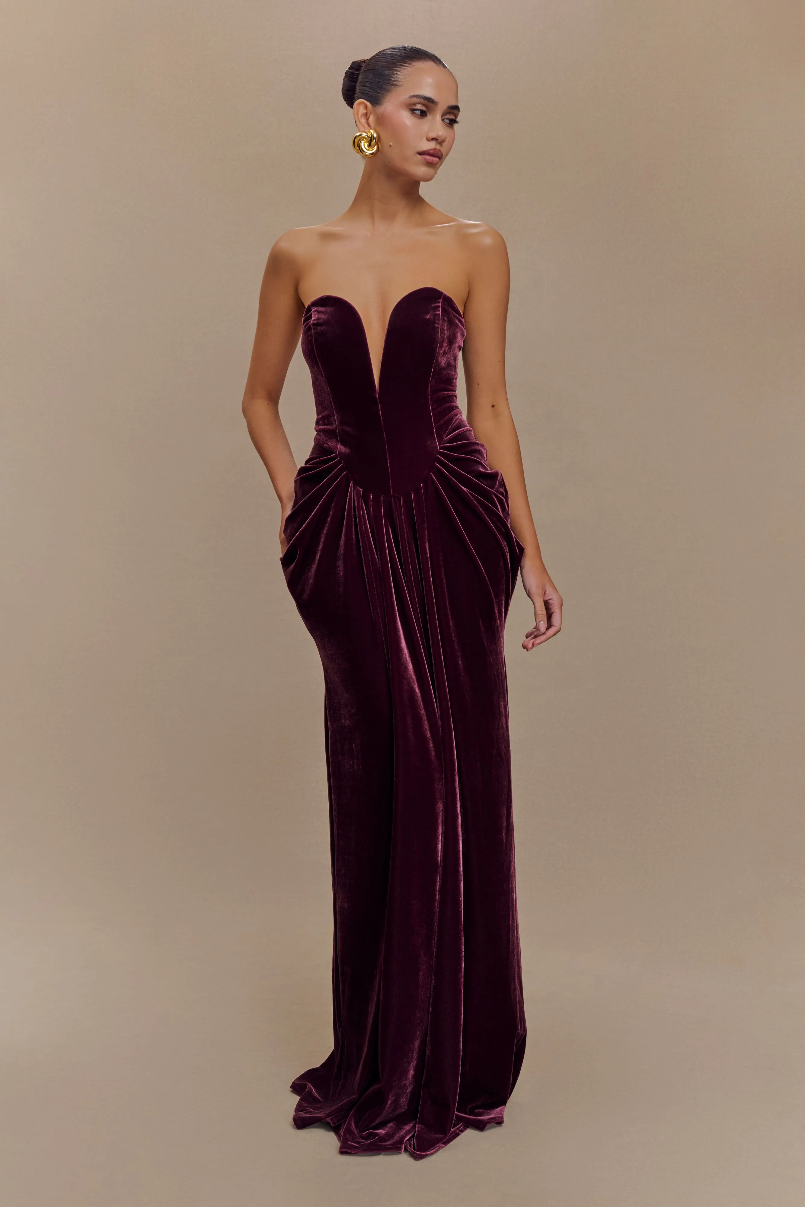 Paige Strapless Velvet Maxi Dress - Plum