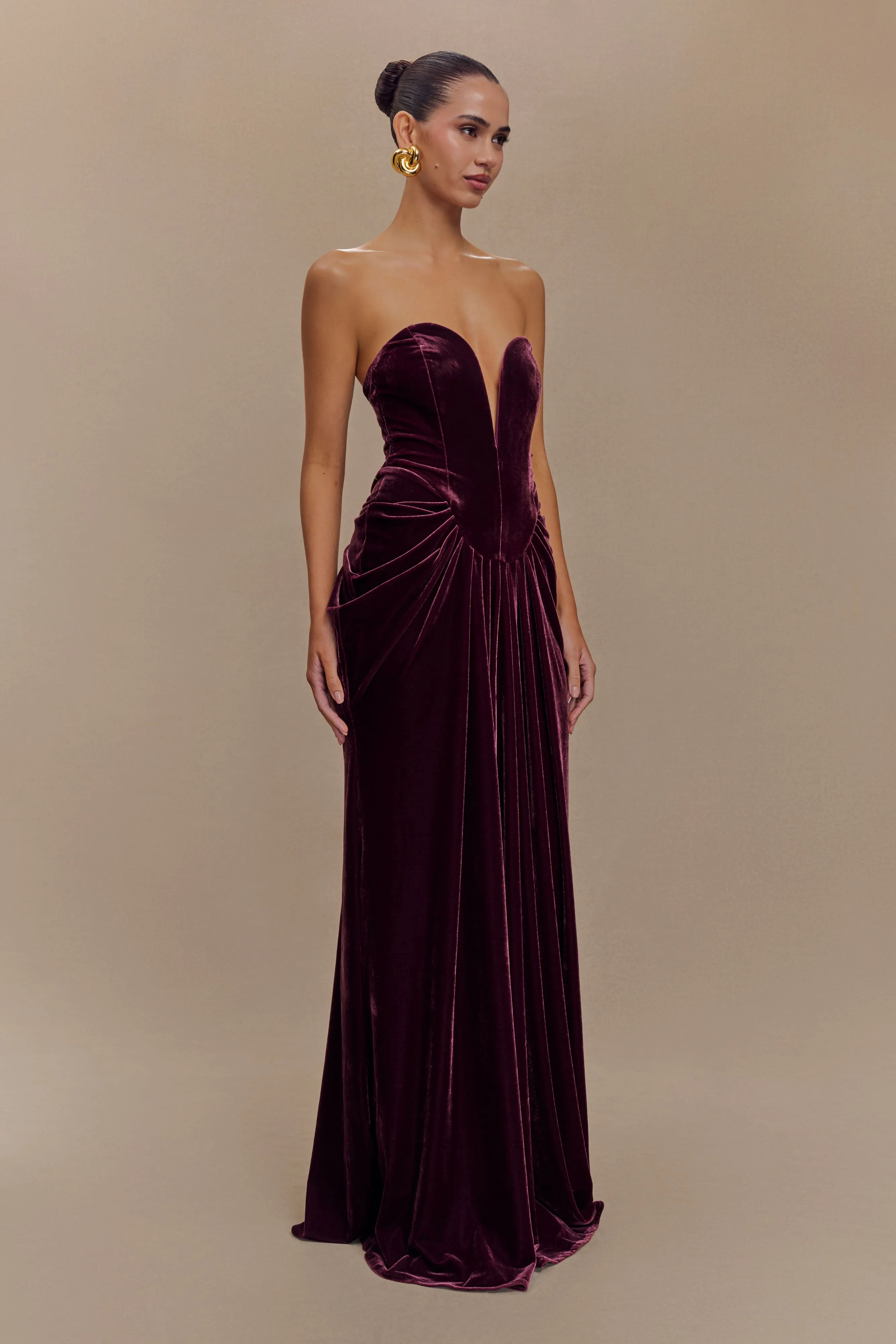 Paige Strapless Velvet Maxi Dress - Plum