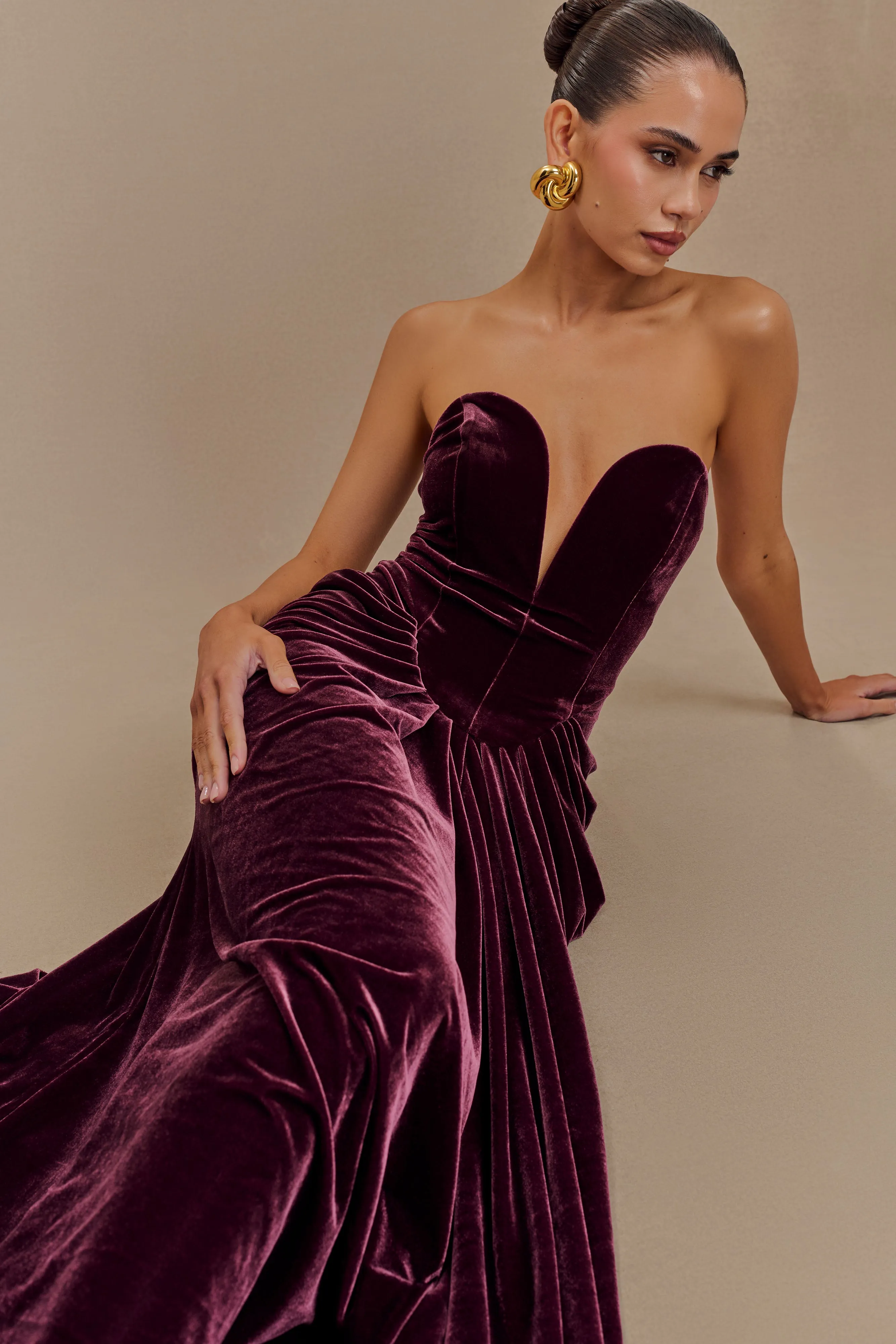 Paige Strapless Velvet Maxi Dress - Plum